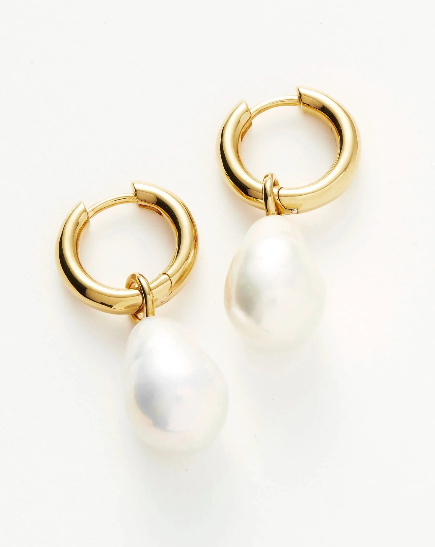 Baroque Pearl Drop Tunnel Mini Hoop Earrings | 18ct Gold Vermeil/Pearl