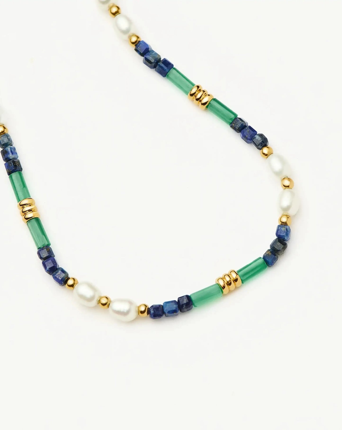 Beaded Gemstone & Pearl Bracelet | 18ct Gold Plated/Lagoon Blue