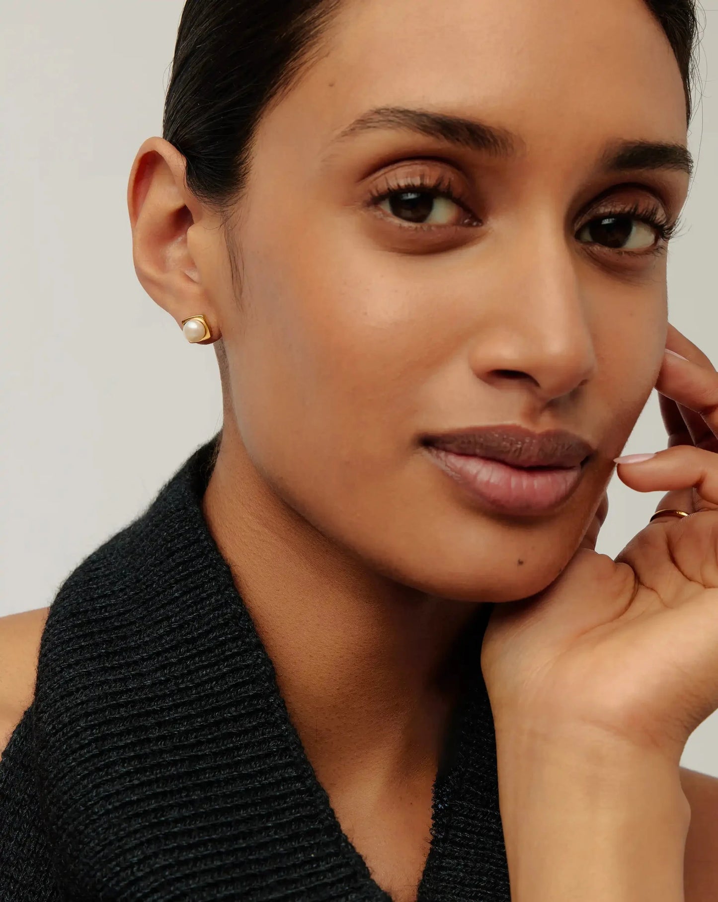 Button Pearl Square Stud Earrings | 18ct Gold Vermeil/Pearl
