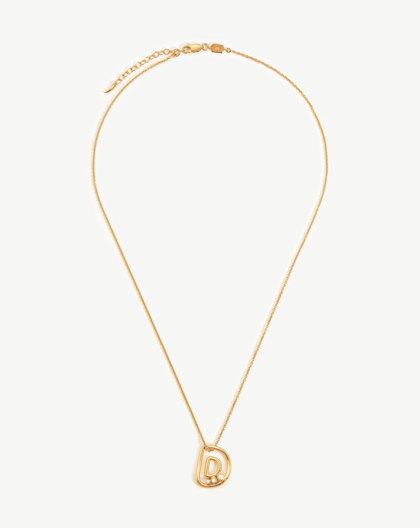 Chubby Pearl Initial Pendant Necklace - Initial D | 18ct Gold Vermeil/Pearl