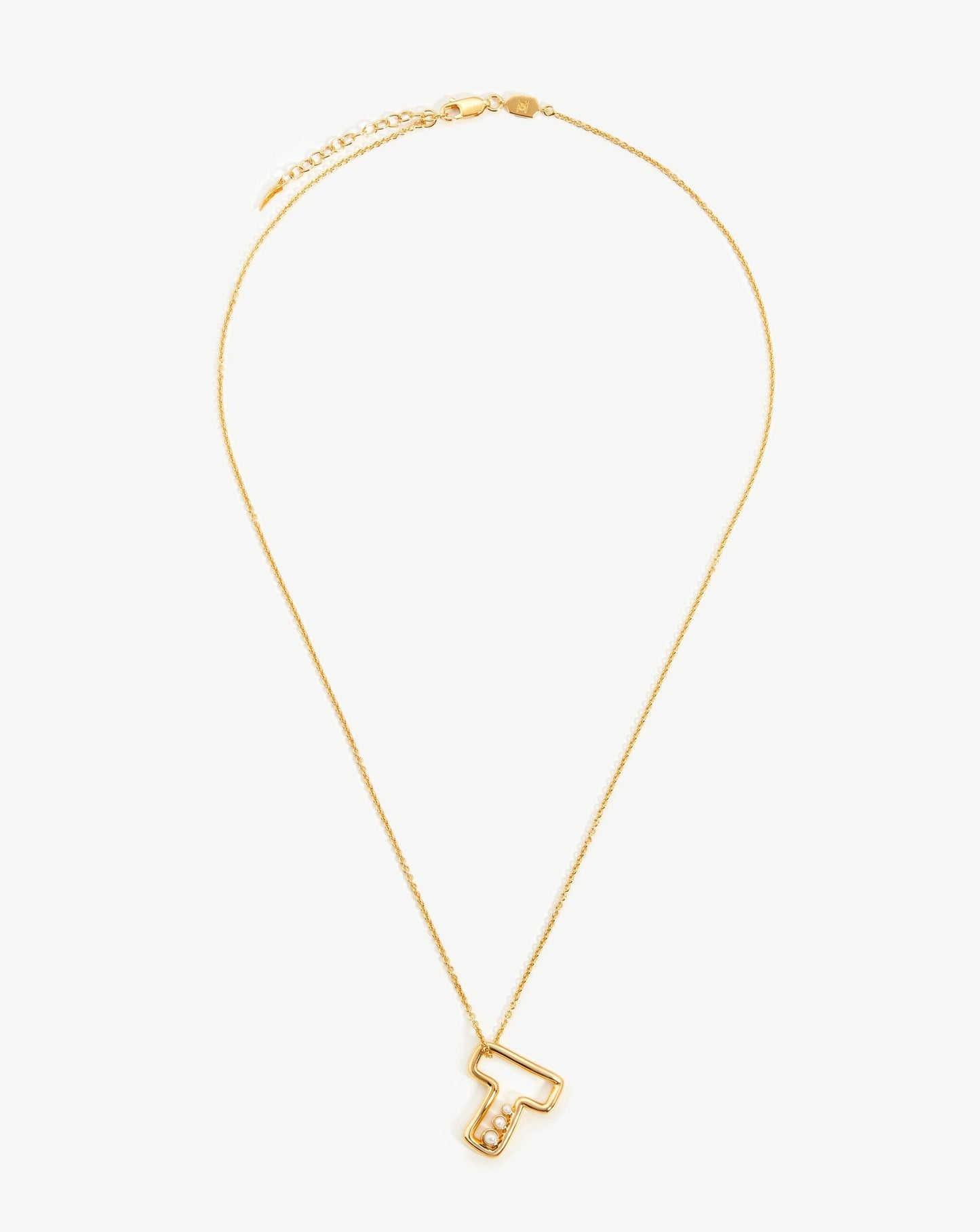 Chubby Pearl Initial Pendant Necklace - Initial T | 18ct Gold Vermeil/Pearl