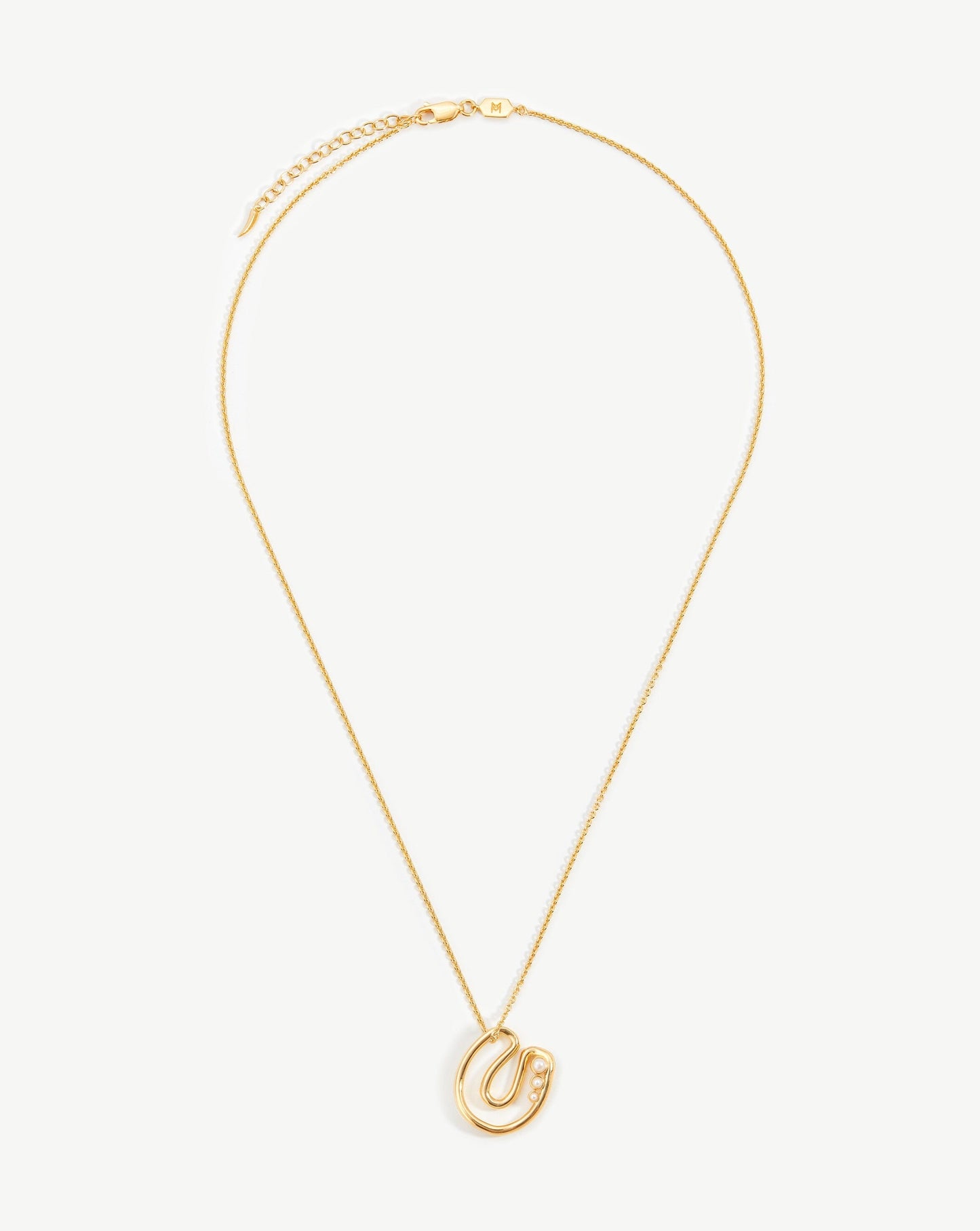 Chubby Pearl Initial Pendant Necklace - Initial U | 18ct Gold Vermeil/Pearl