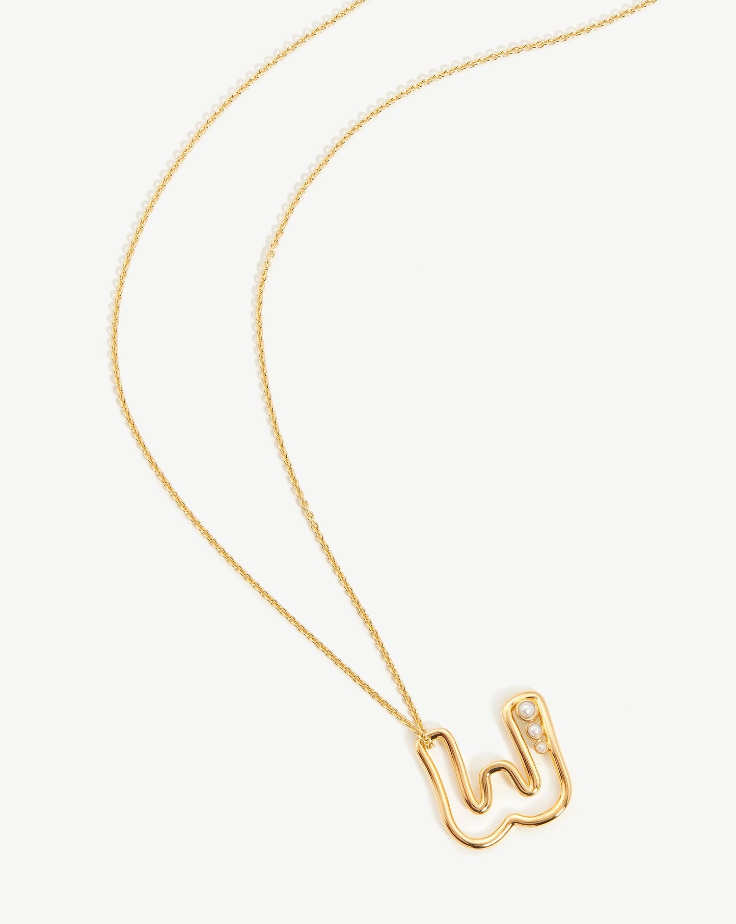 Chubby Pearl Initial Pendant Necklace - Initial W | 18ct Gold Vermeil/Pearl