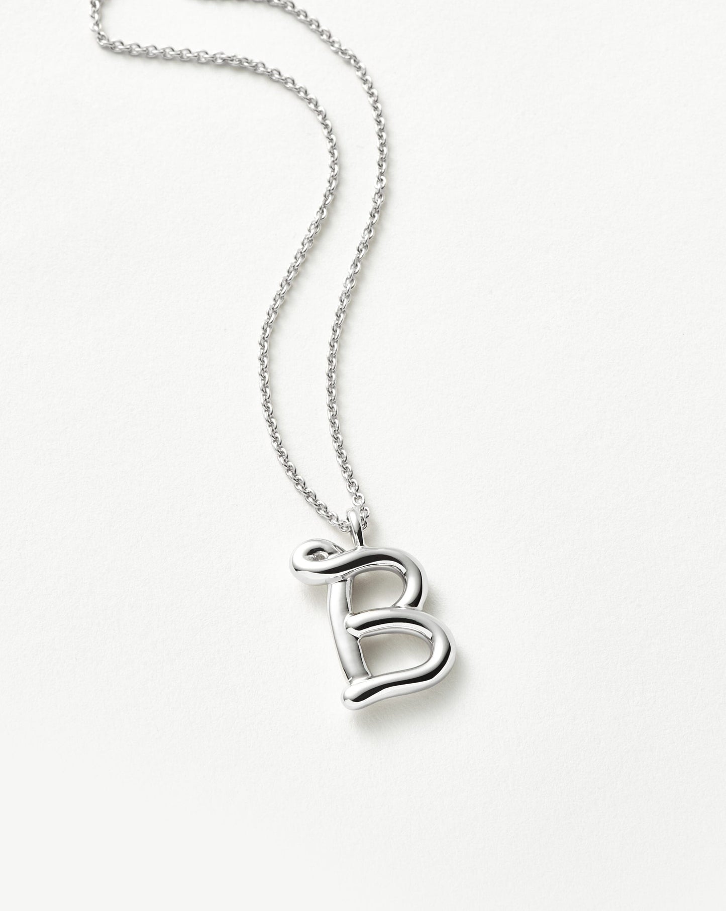 Curly Molten Initial Pendant Necklace - B | Sterling Silver
