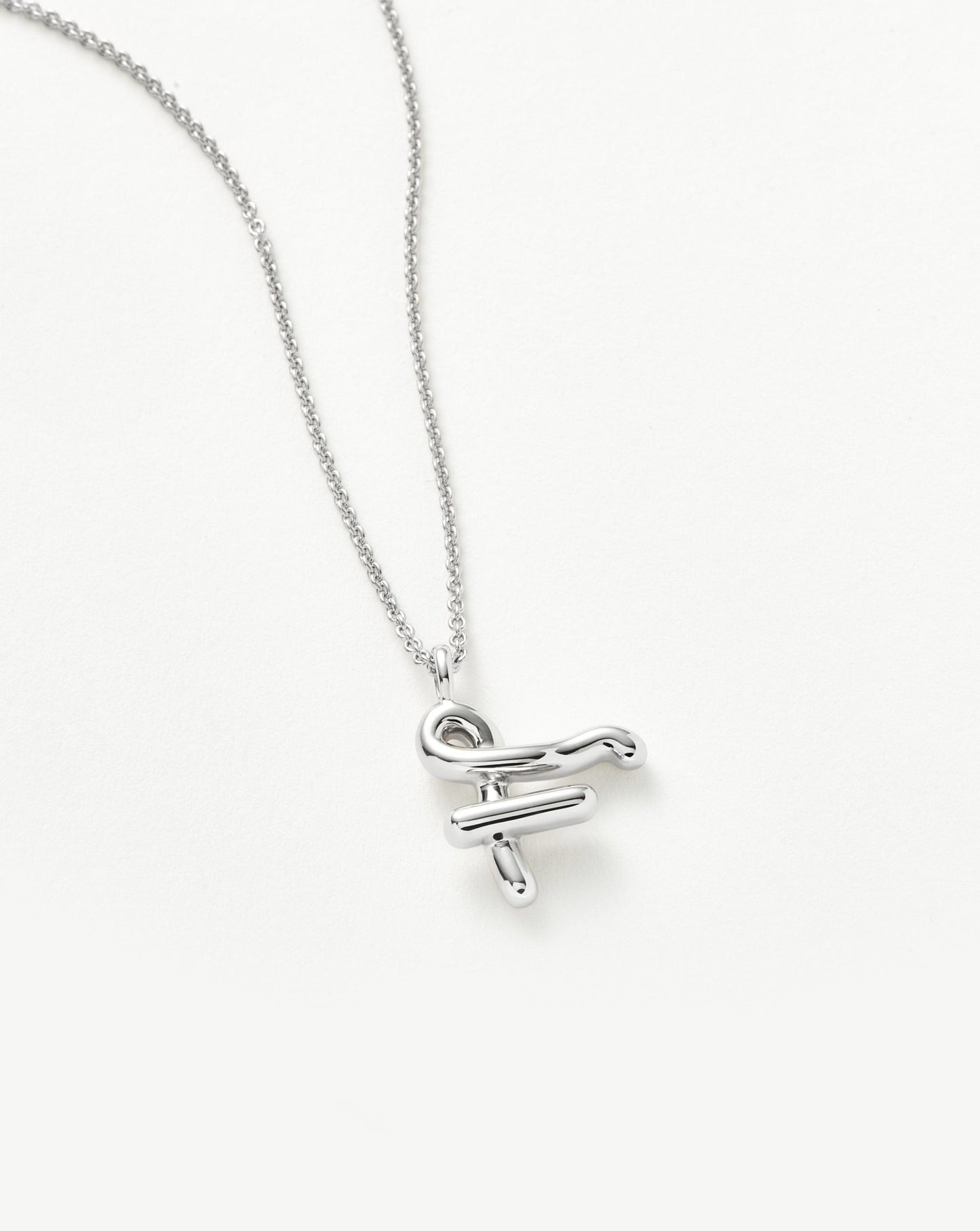 Curly Molten Initial Pendant Necklace - F | Sterling Silver