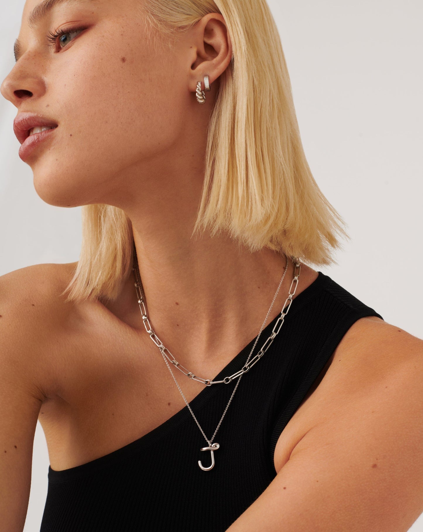 Curly Molten Initial Pendant Necklace - J | Sterling Silver