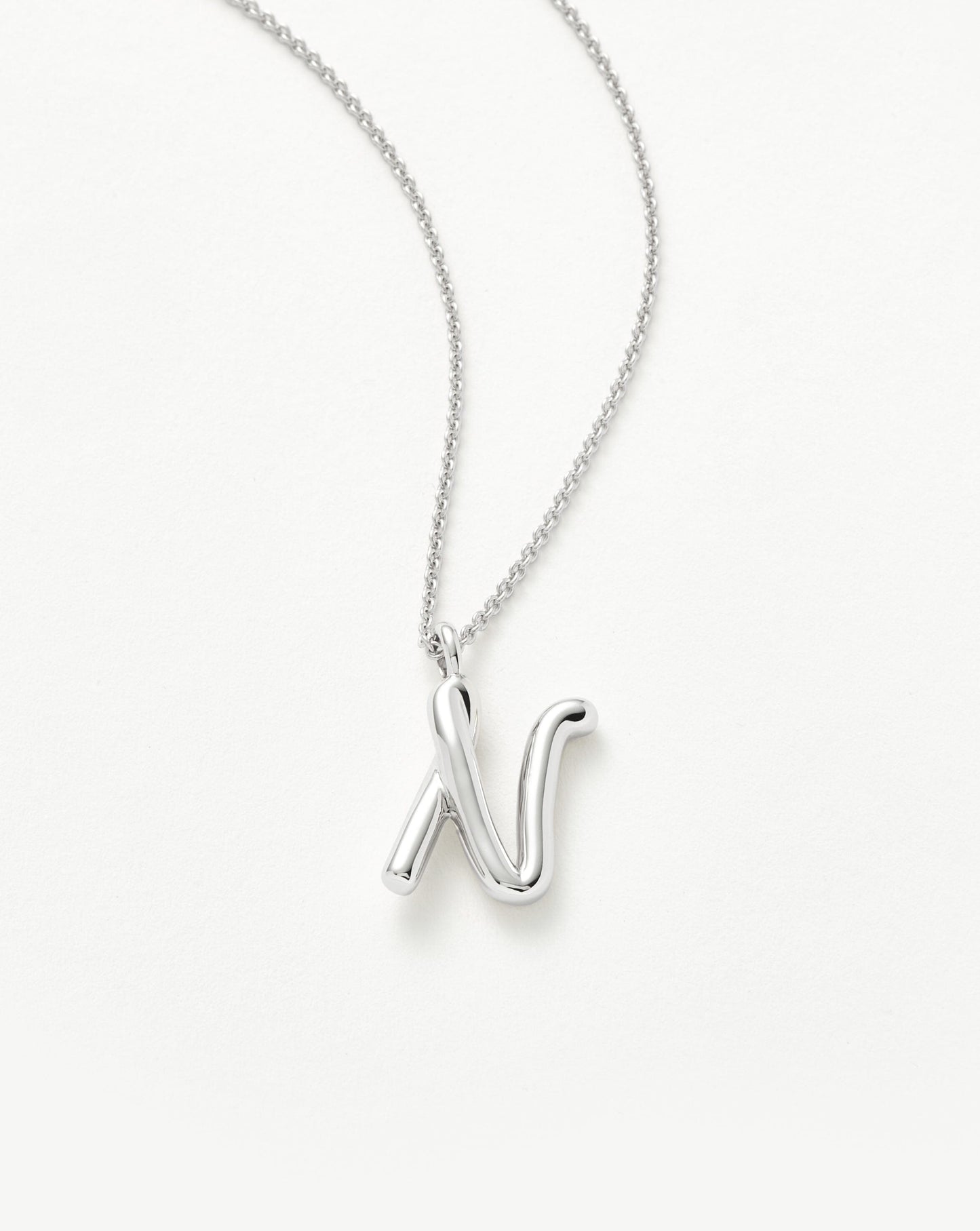 Curly Molten Initial Pendant Necklace - N | Sterling Silver