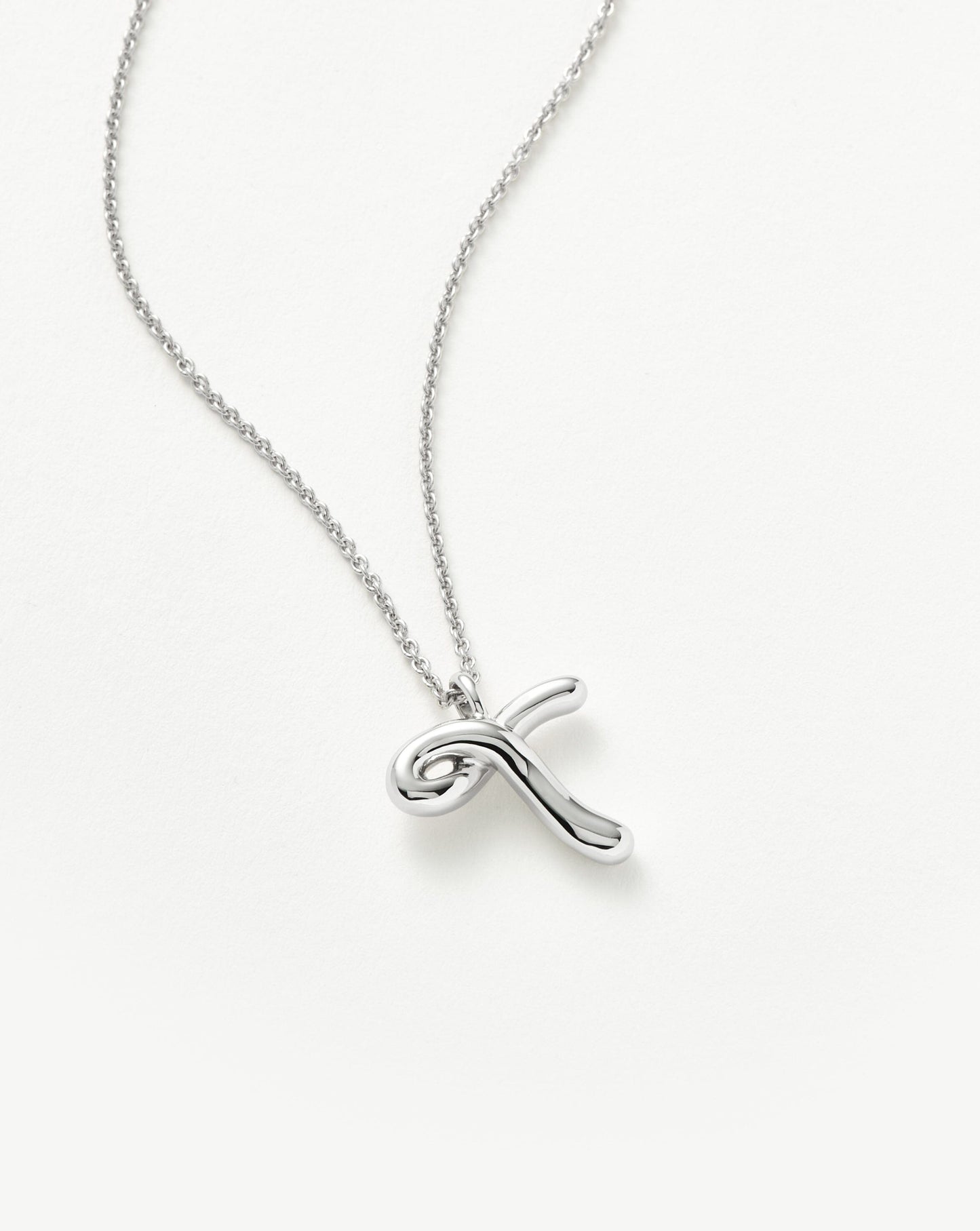 Curly Molten Initial Pendant Necklace - T | Sterling Silver