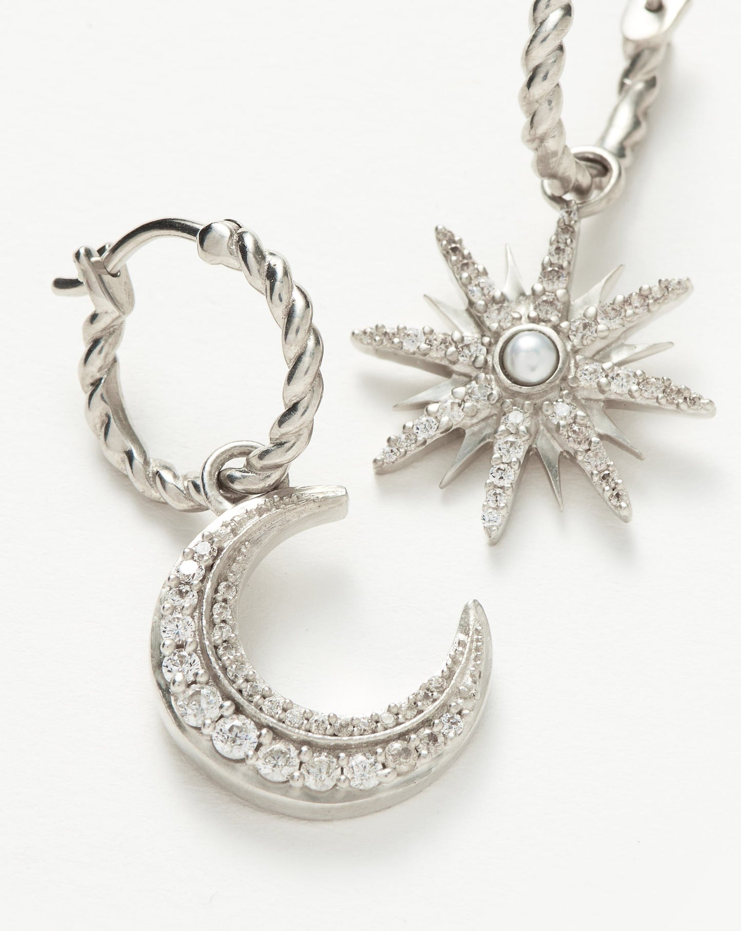 Harris Reed Moonlight Pearl Mismatch Hoop Earrings | Silver Plated/Pearl