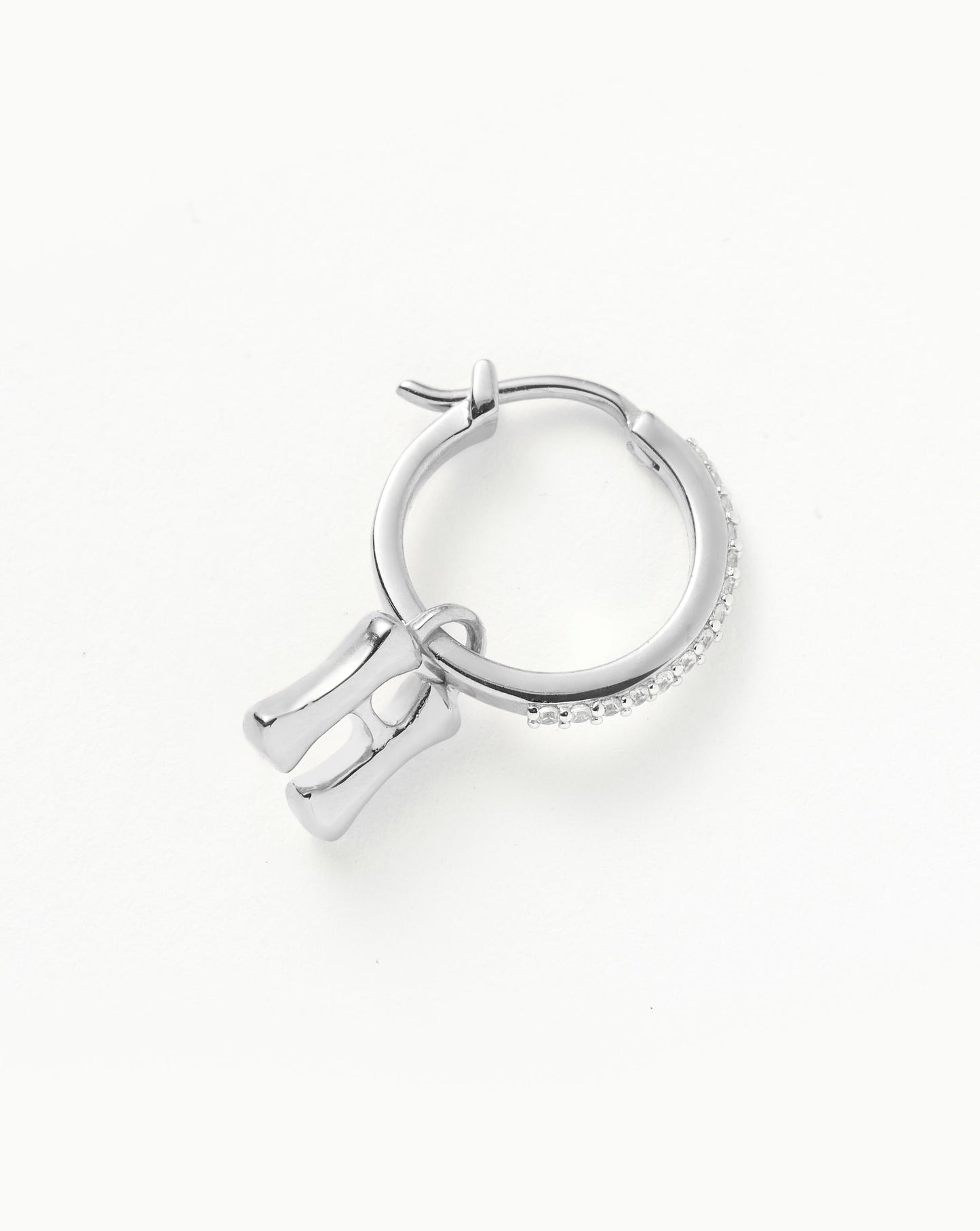 Initial Single Charm Hoop Earring - Initial H | Sterling Silver