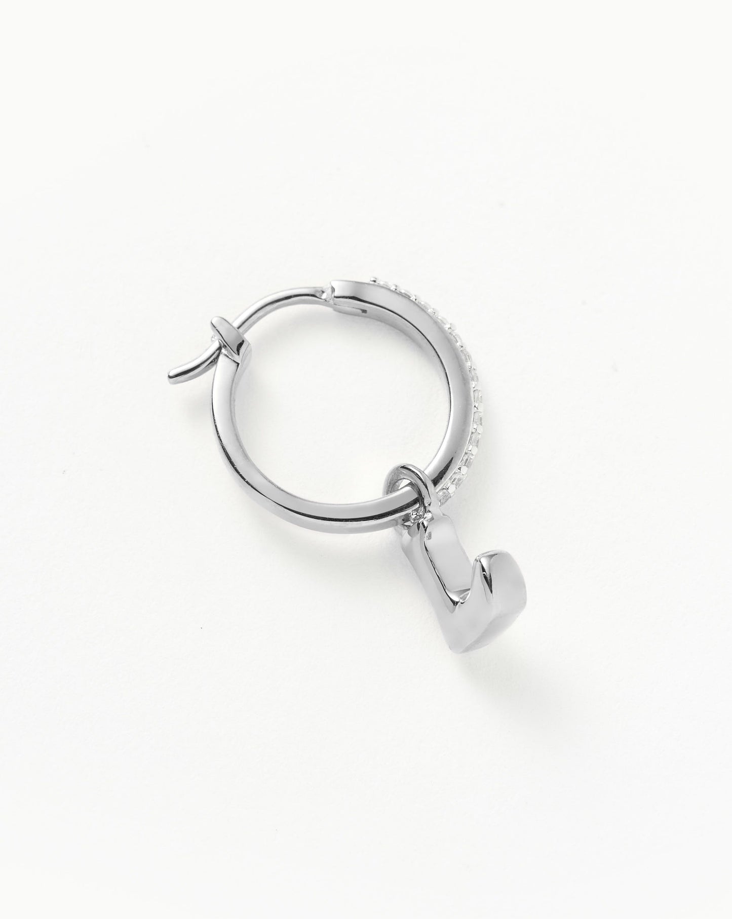 Initial Single Charm Hoop Earring - Initial L | Sterling Silver
