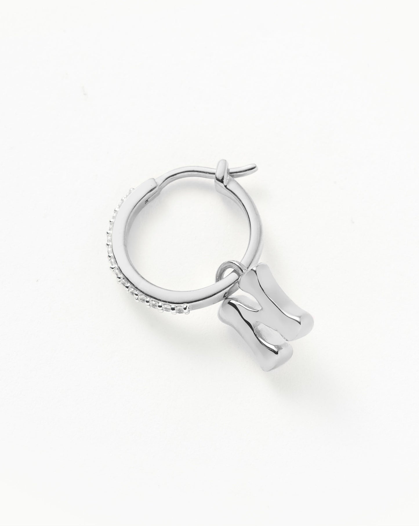 Initial Single Charm Hoop Earring - Initial N | Sterling Silver