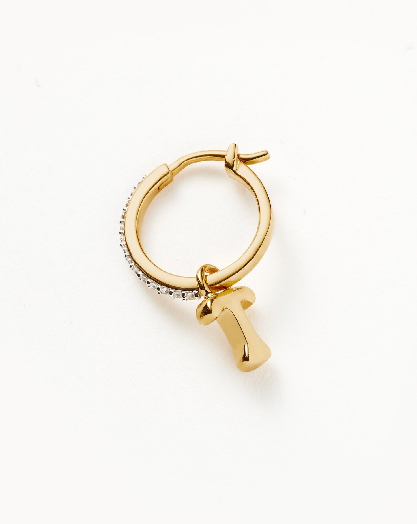 Initial Single Charm Hoop Earring - Initial T | 18ct Gold Vermeil