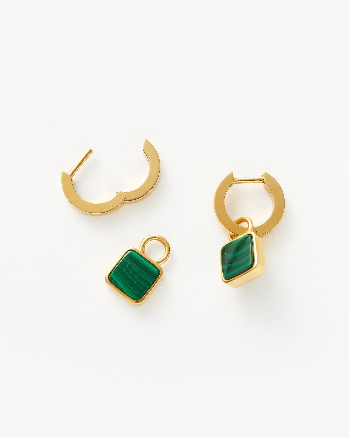 Lucy Williams Square Malachite Charm Hoop Earrings | 18ct Gold Vermeil/Malachite