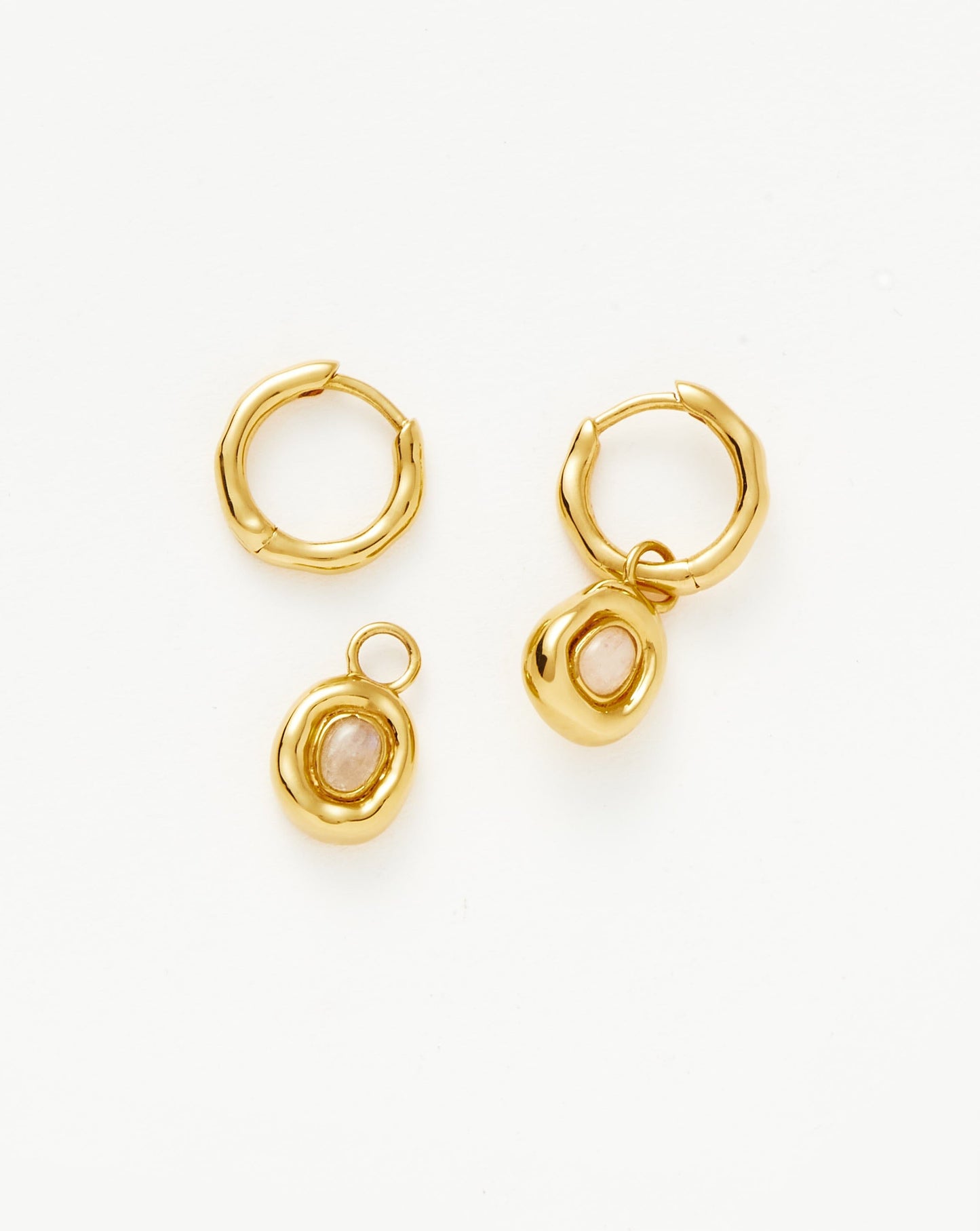 Molten Gemstone Doughnut Charm Mini Hoop Earrings | 18ct Gold Vermeil/Rainbow Moonstone