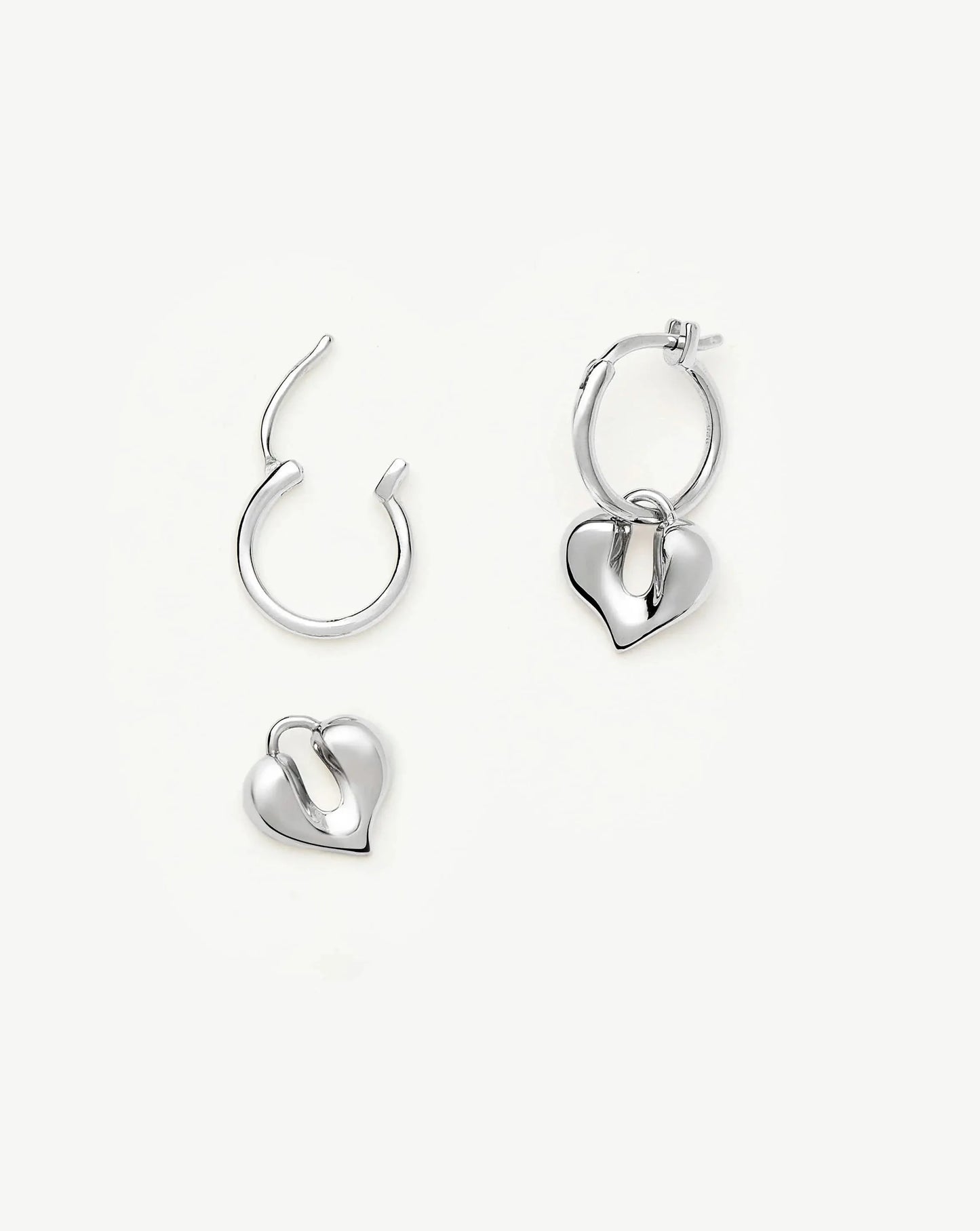 Molten Heart Charm Hoop Earrings | Sterling Silver