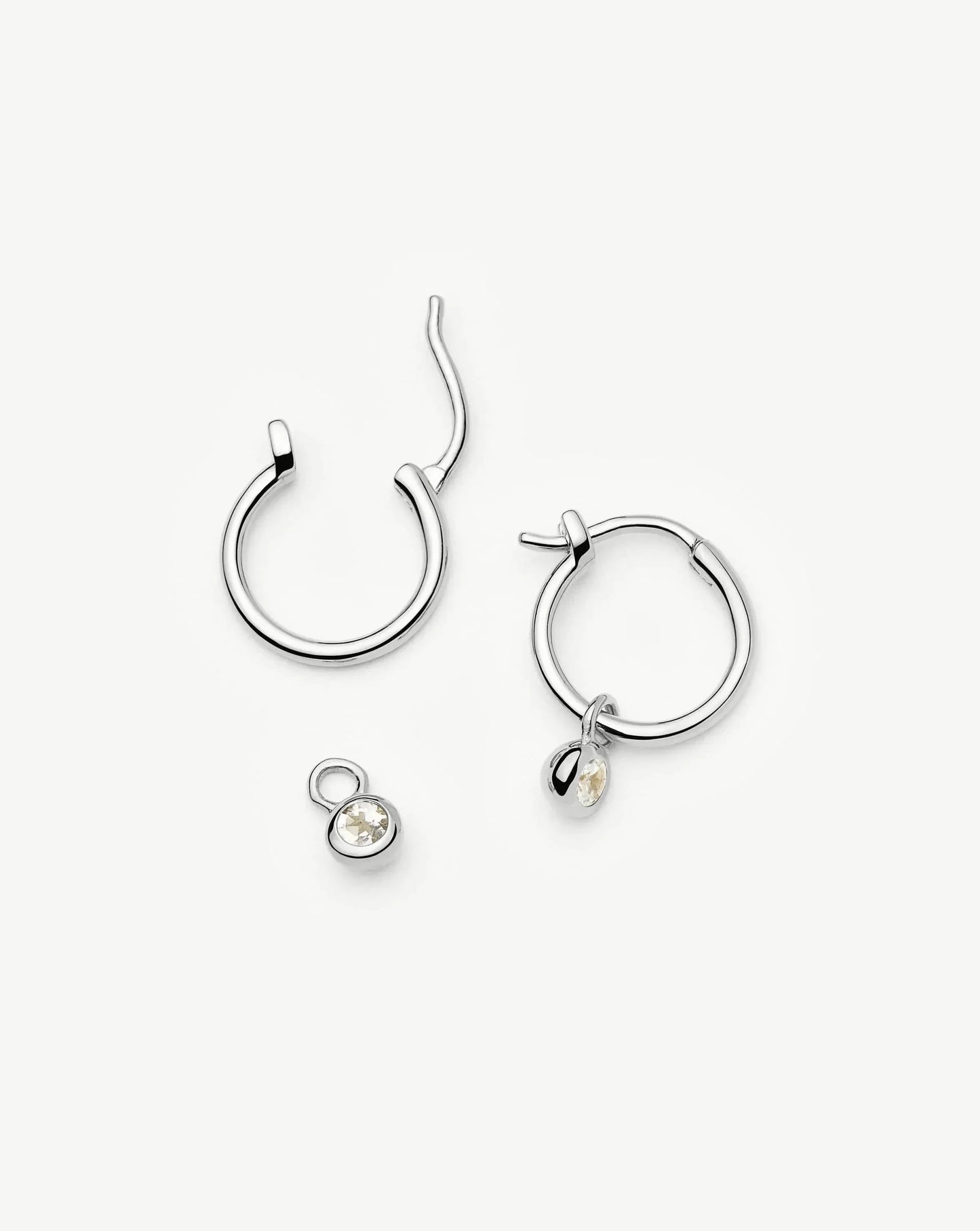 April Birthstone Mini Charm Hoop Earrings | Sterling Silver/Crystal