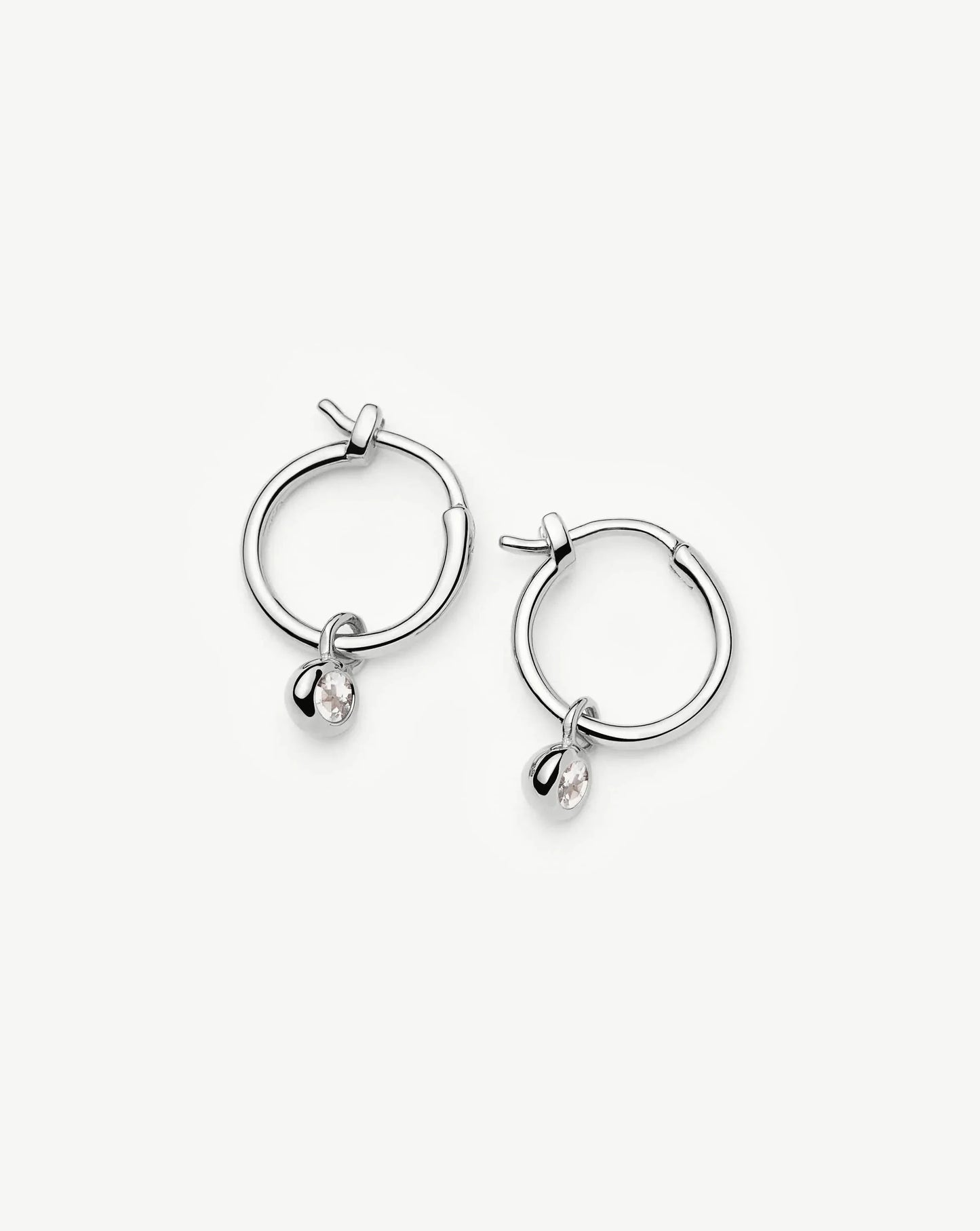 April Birthstone Mini Charm Hoop Earrings | Sterling Silver/Crystal