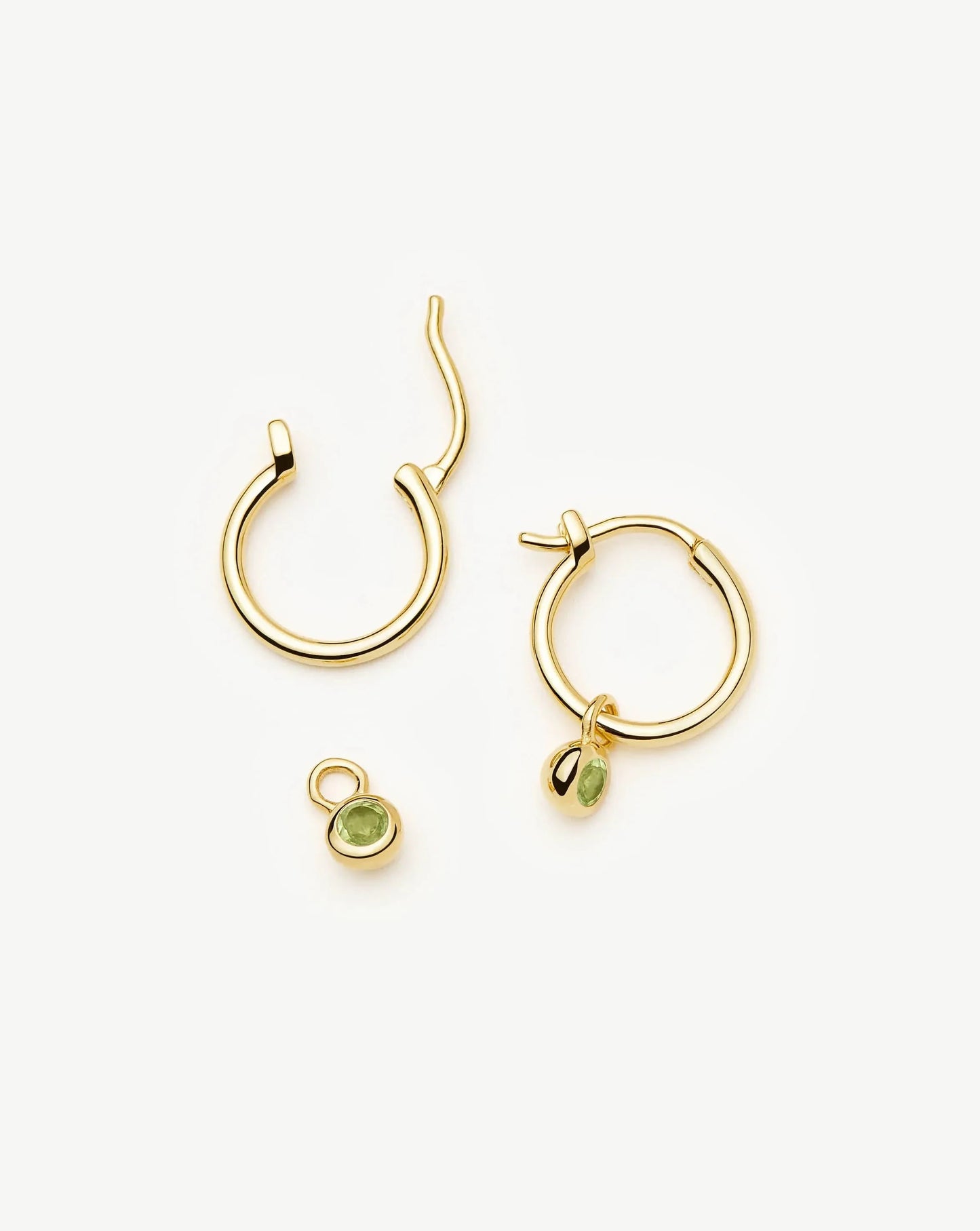 August Birthstone Mini Charm Hoop Earrings | 18ct Gold Vermeil/Peridot