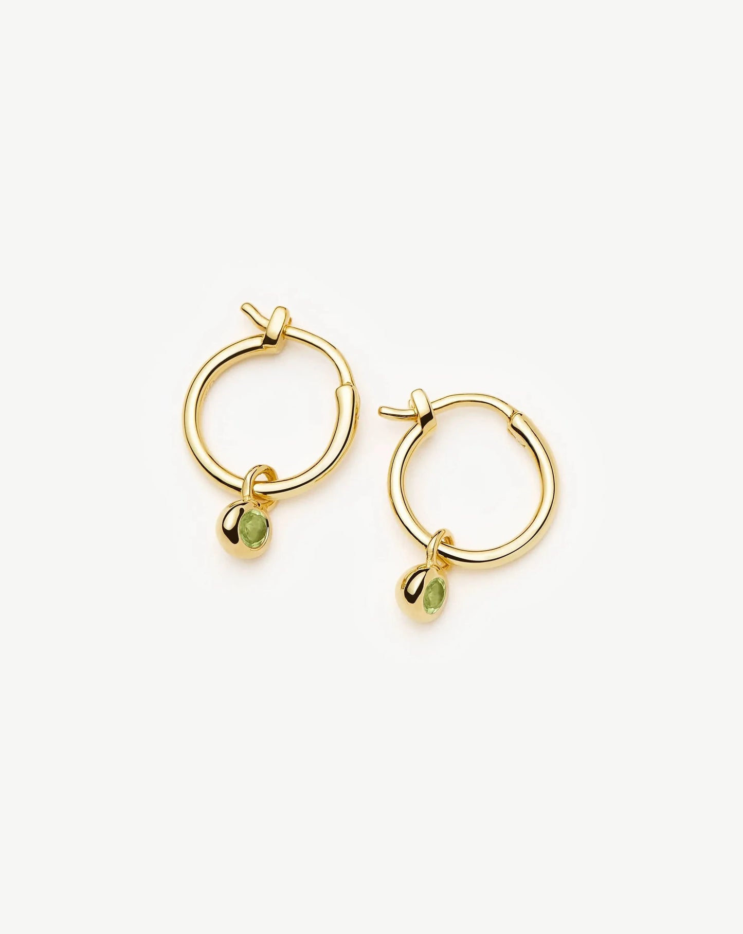 August Birthstone Mini Charm Hoop Earrings | 18ct Gold Vermeil/Peridot