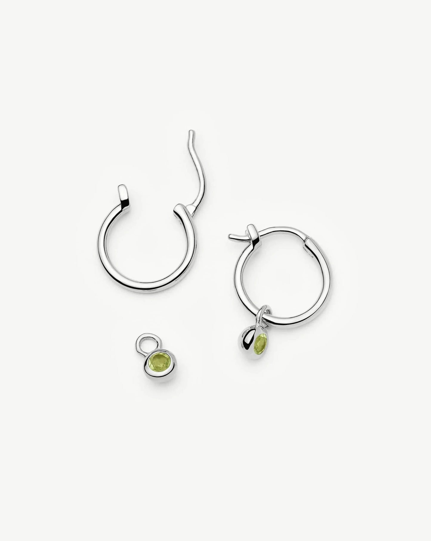 August Birthstone Mini Charm Hoop Earrings | Sterling Silver/Peridot