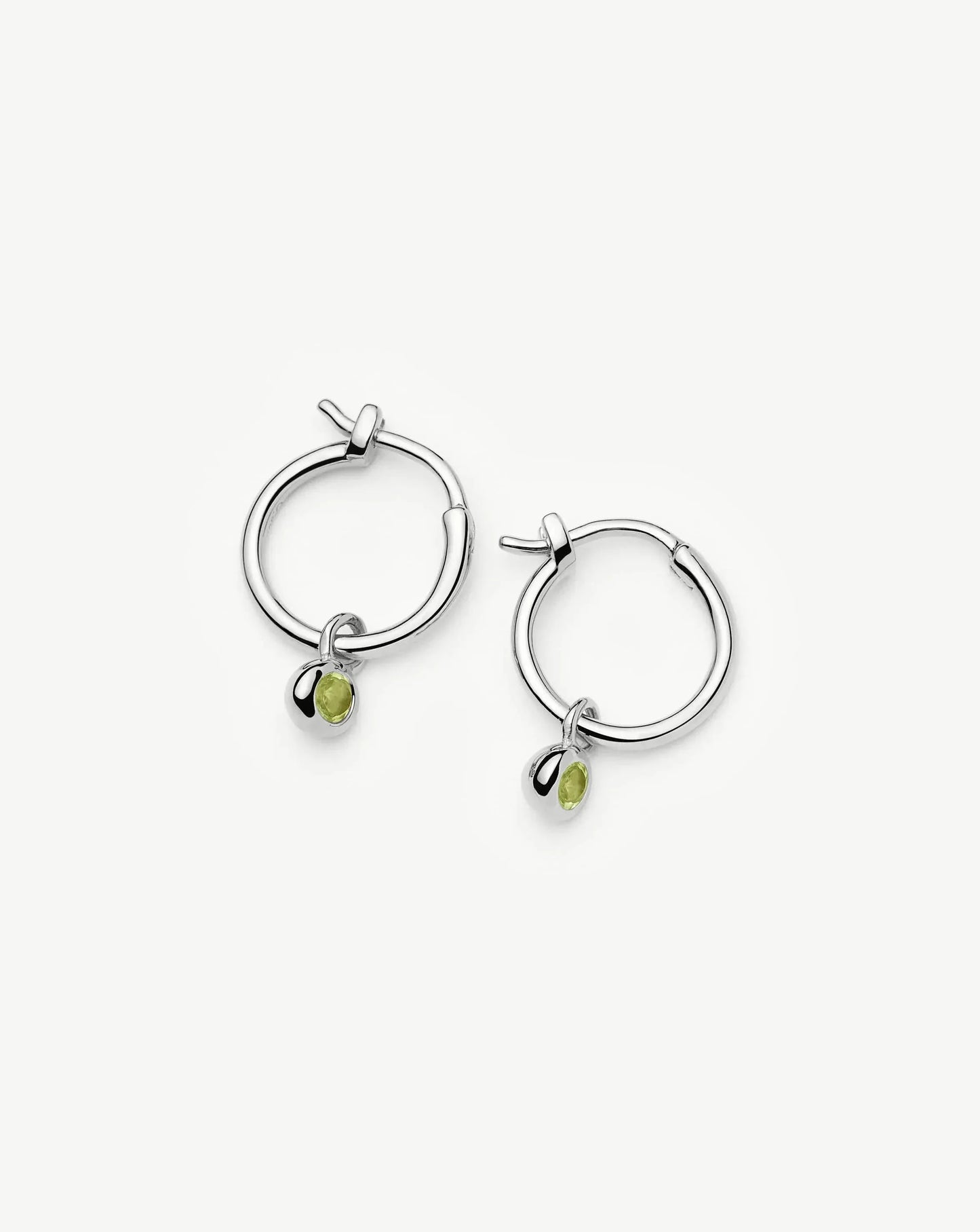 August Birthstone Mini Charm Hoop Earrings | Sterling Silver/Peridot