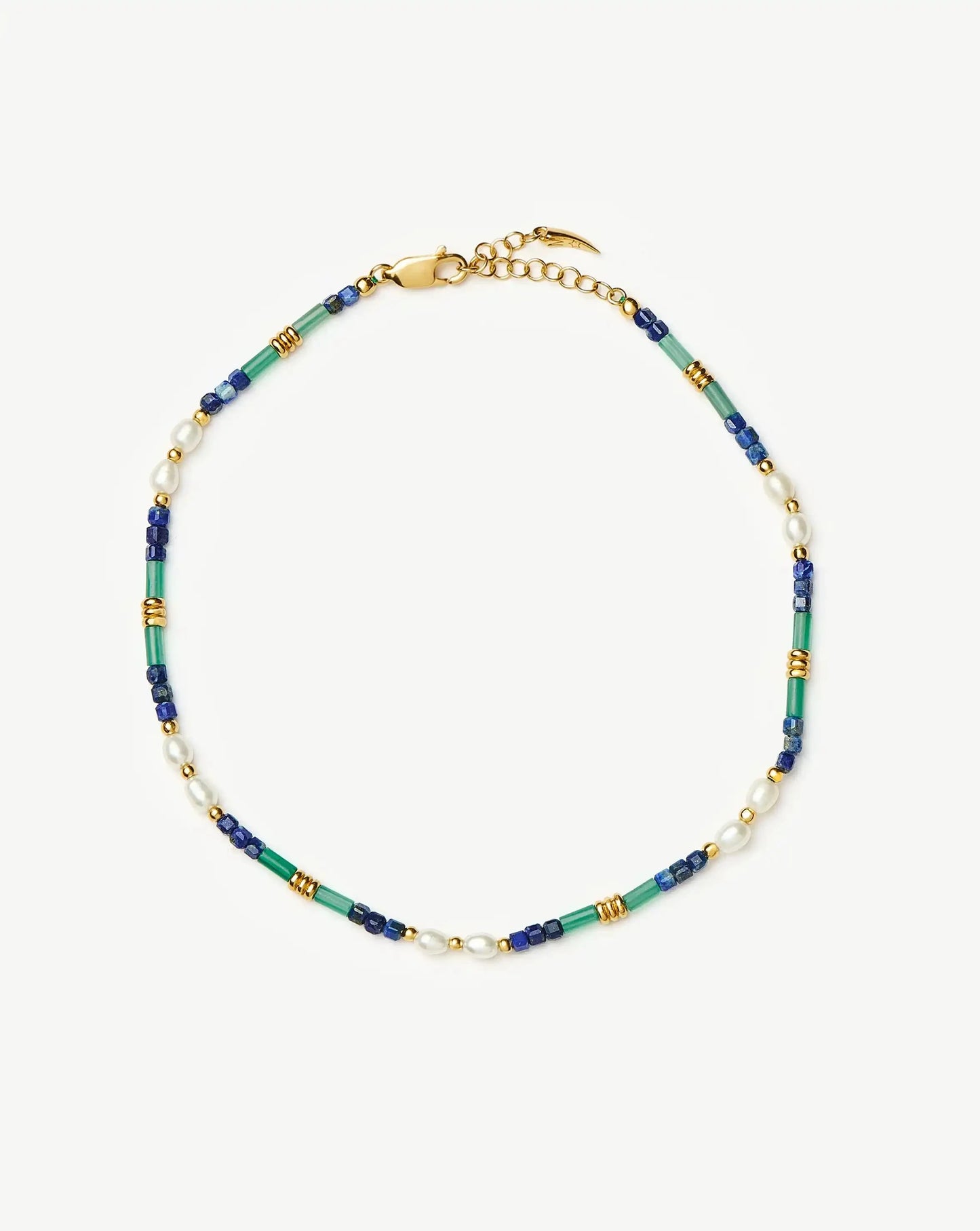 Beaded Gemstone & Pearl Anklet | 18ct Gold Plated/Lagoon Blue