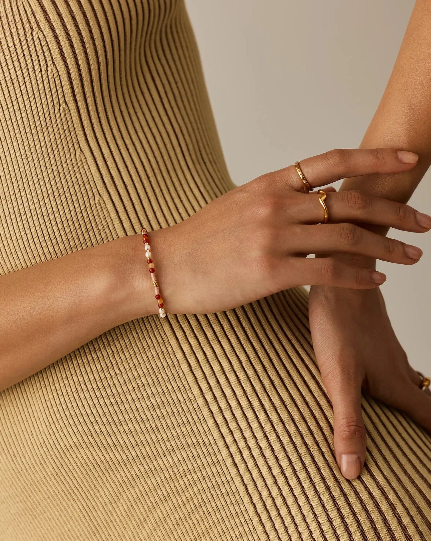 Beaded Gemstone & Pearl Bracelet | 18ct Gold Plated/Paloma Pink