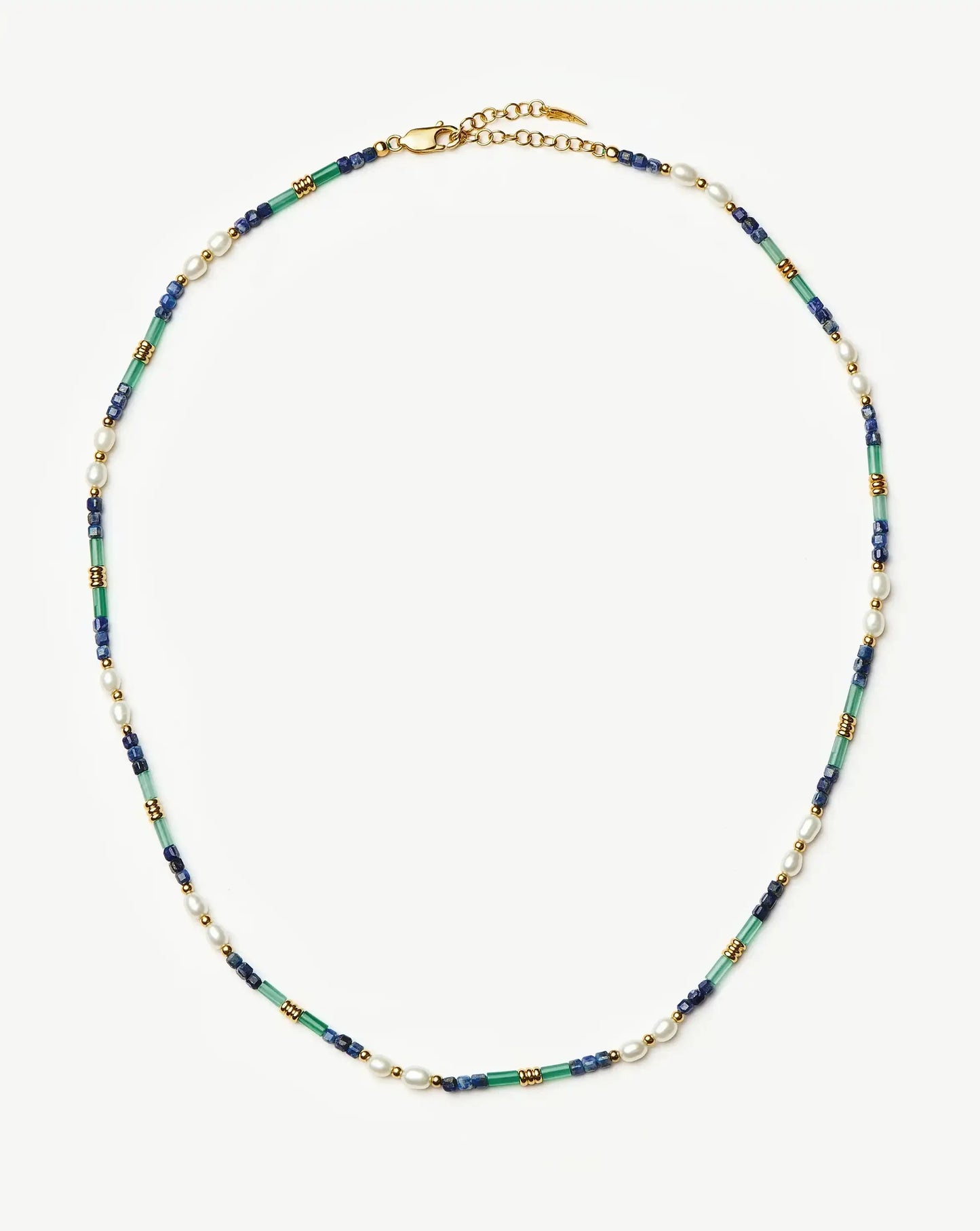 Beaded Gemstone & Pearl Short Necklace | 18ct Gold Plated/Lagoon Blue