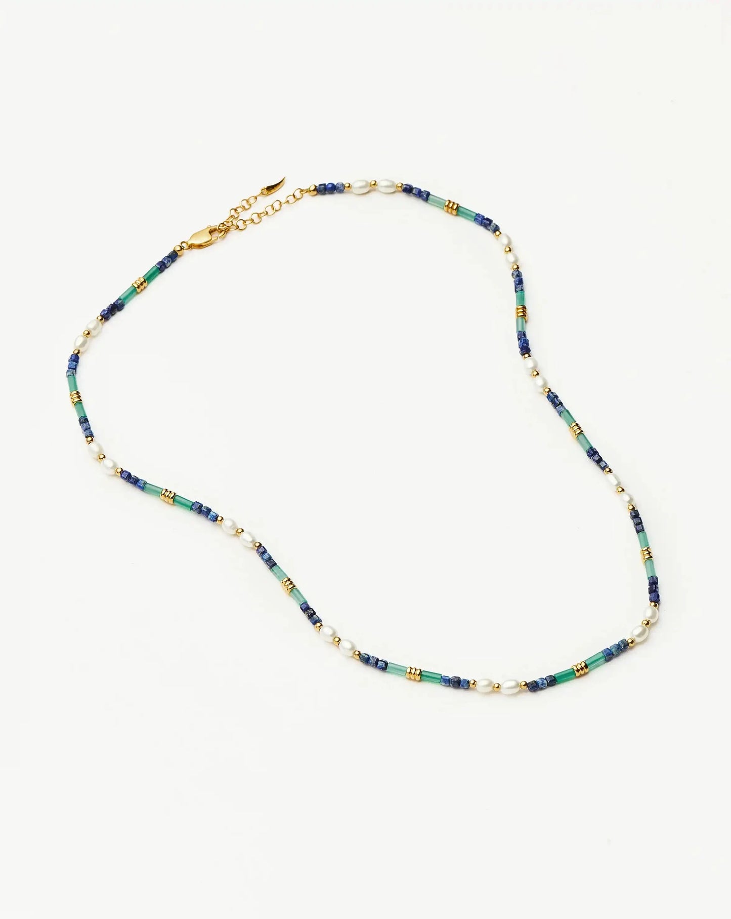 Beaded Gemstone & Pearl Short Necklace | 18ct Gold Plated/Lagoon Blue