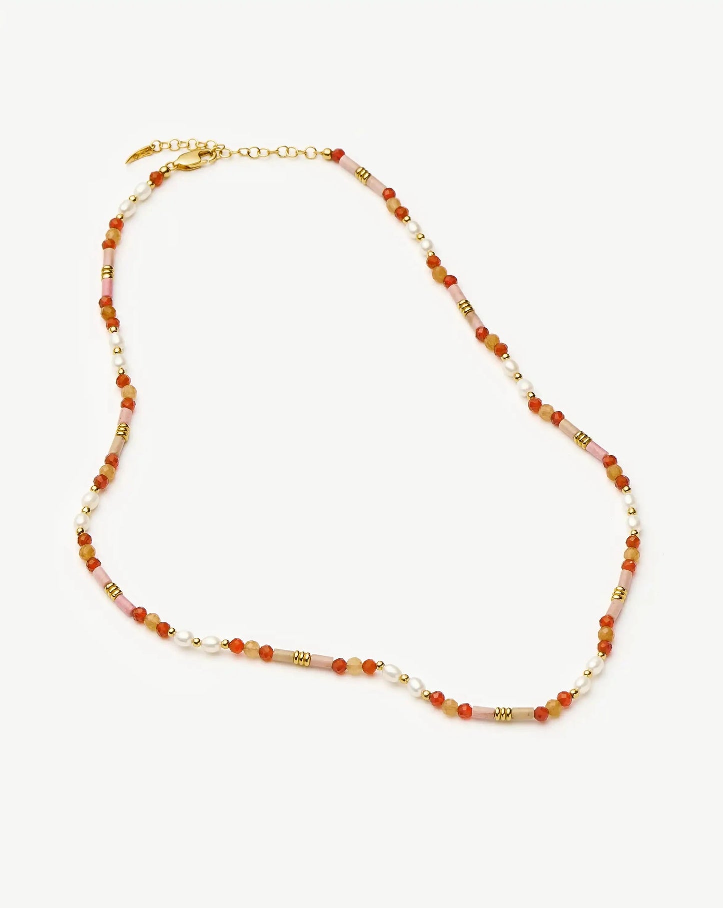 Beaded Gemstone & Pearl Short Necklace | 18ct Gold Plated/Paloma Pink