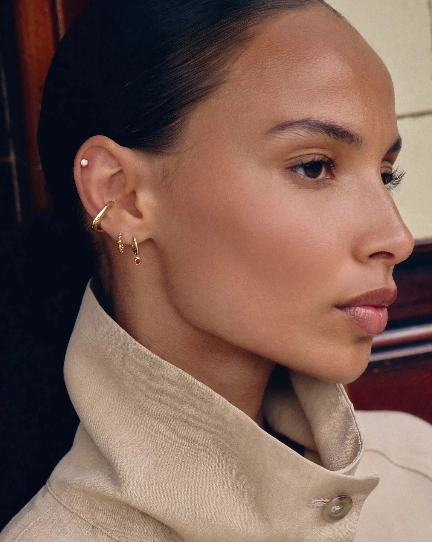 Beaded Mini Hoop Earrings | 18ct Gold Plated