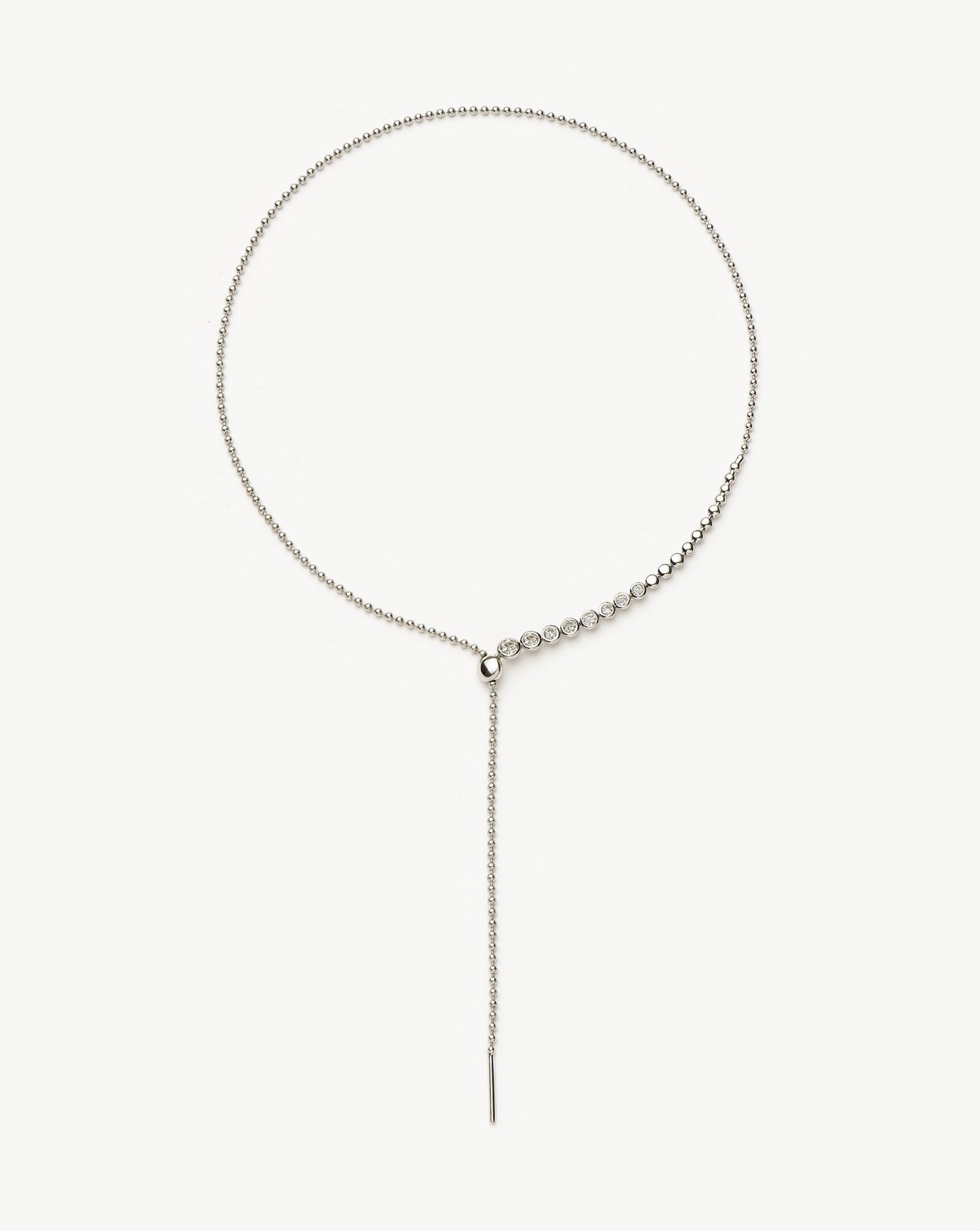 Beaded Stone Slider Lariat Necklace | Sterling Silver Cubic Zirconia