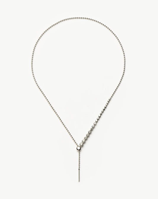 Beaded Stone Slider Lariat Necklace | Sterling Silver Cubic Zirconia