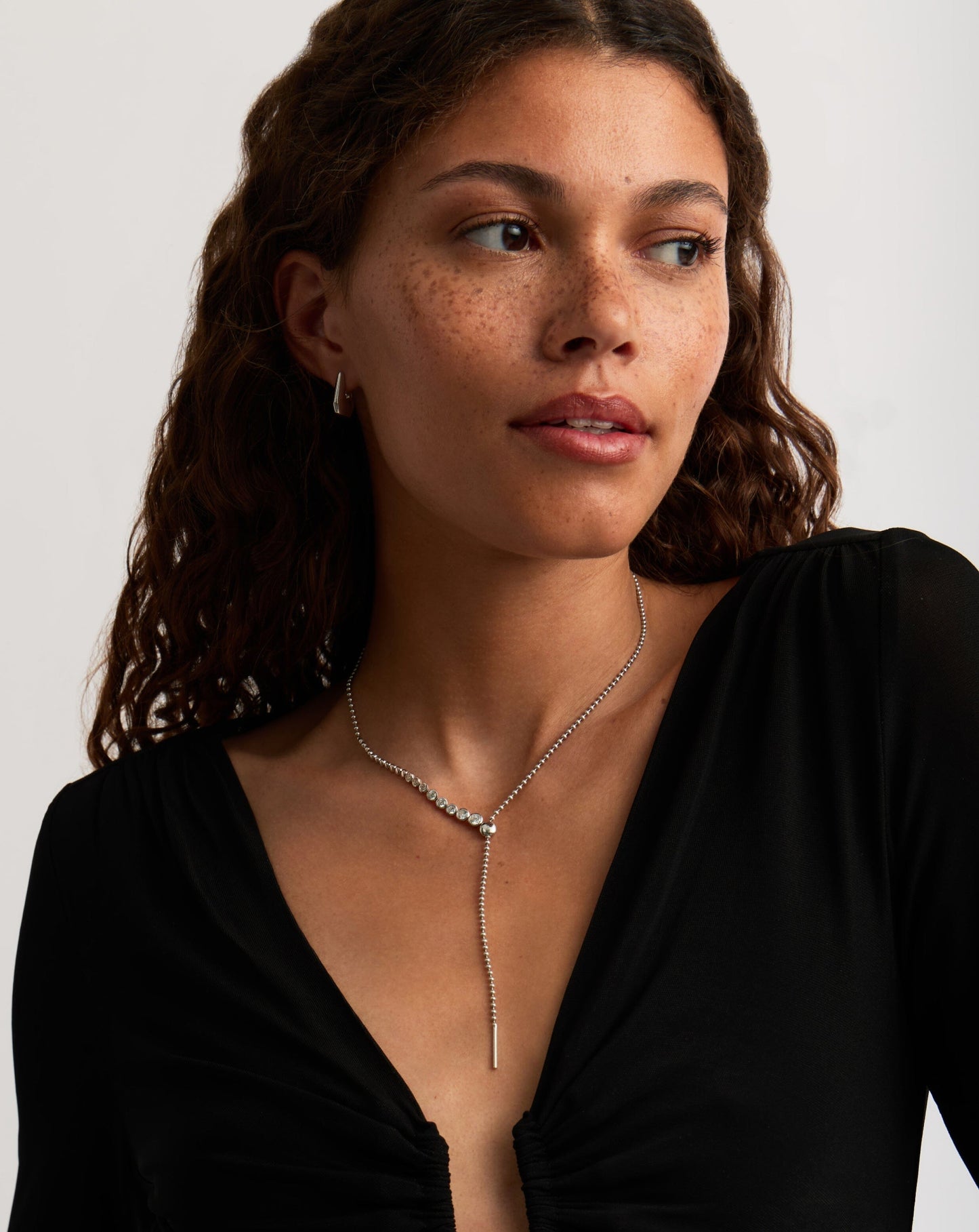 Beaded Stone Slider Lariat Necklace | Sterling Silver Cubic Zirconia