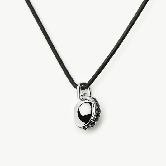Black Onyx Pendant Cord Necklace | Silver Plated