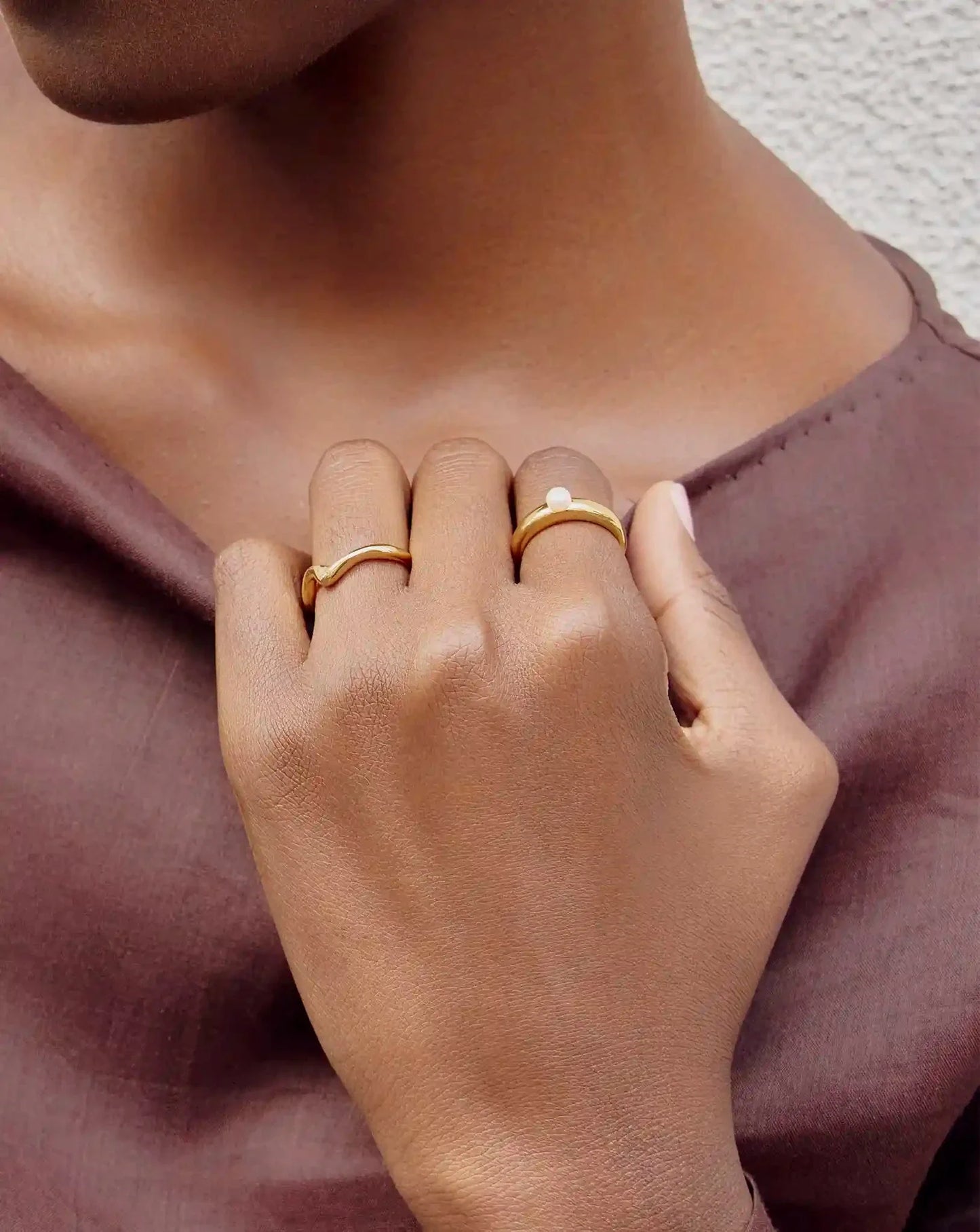 Button Pearl Classic Stacking Ring | 18ct Gold Vermeil/Pearl