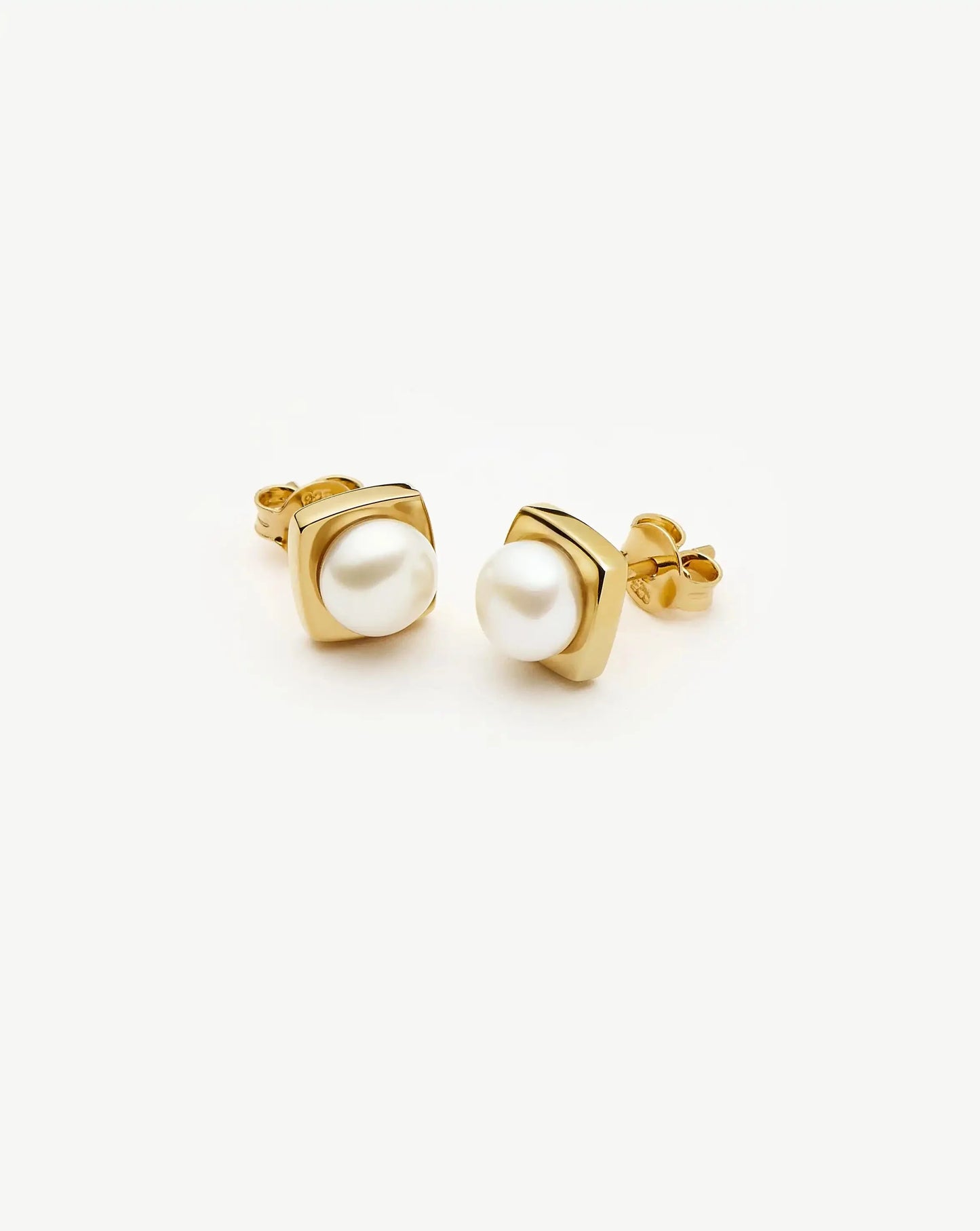 Button Pearl Square Stud Earrings | 18ct Gold Vermeil/Pearl