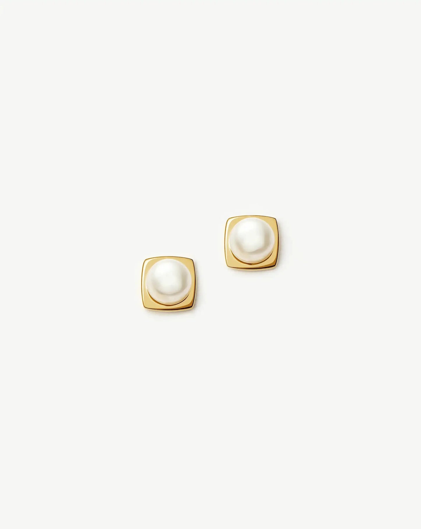 Button Pearl Square Stud Earrings | 18ct Gold Vermeil/Pearl