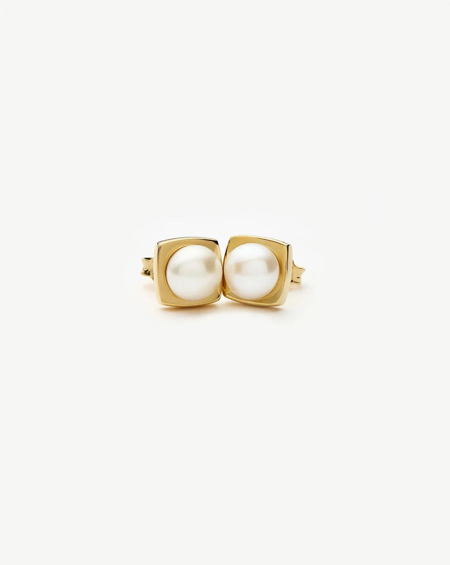 Button Pearl Square Stud Earrings | 18ct Gold Vermeil/Pearl