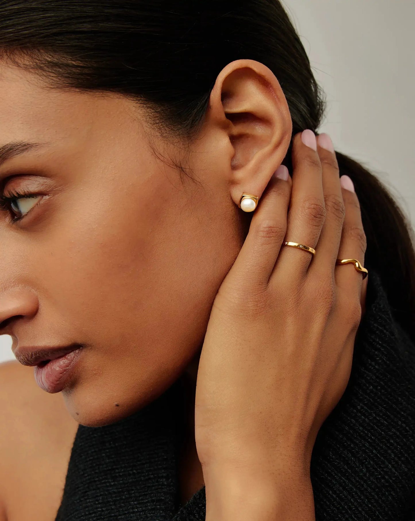 Button Pearl Square Stud Earrings | 18ct Gold Vermeil/Pearl
