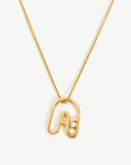Chubby Pearl Initial Pendant Necklace  - Initial A | 18ct Gold Vermeil/Pearl