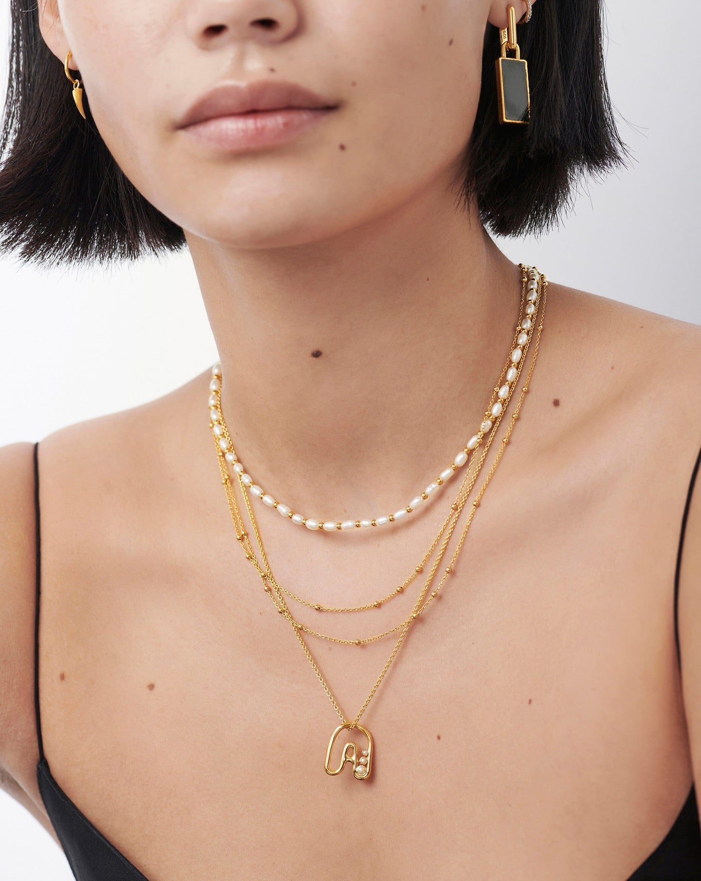 Chubby Pearl Initial Pendant Necklace  - Initial A | 18ct Gold Vermeil/Pearl