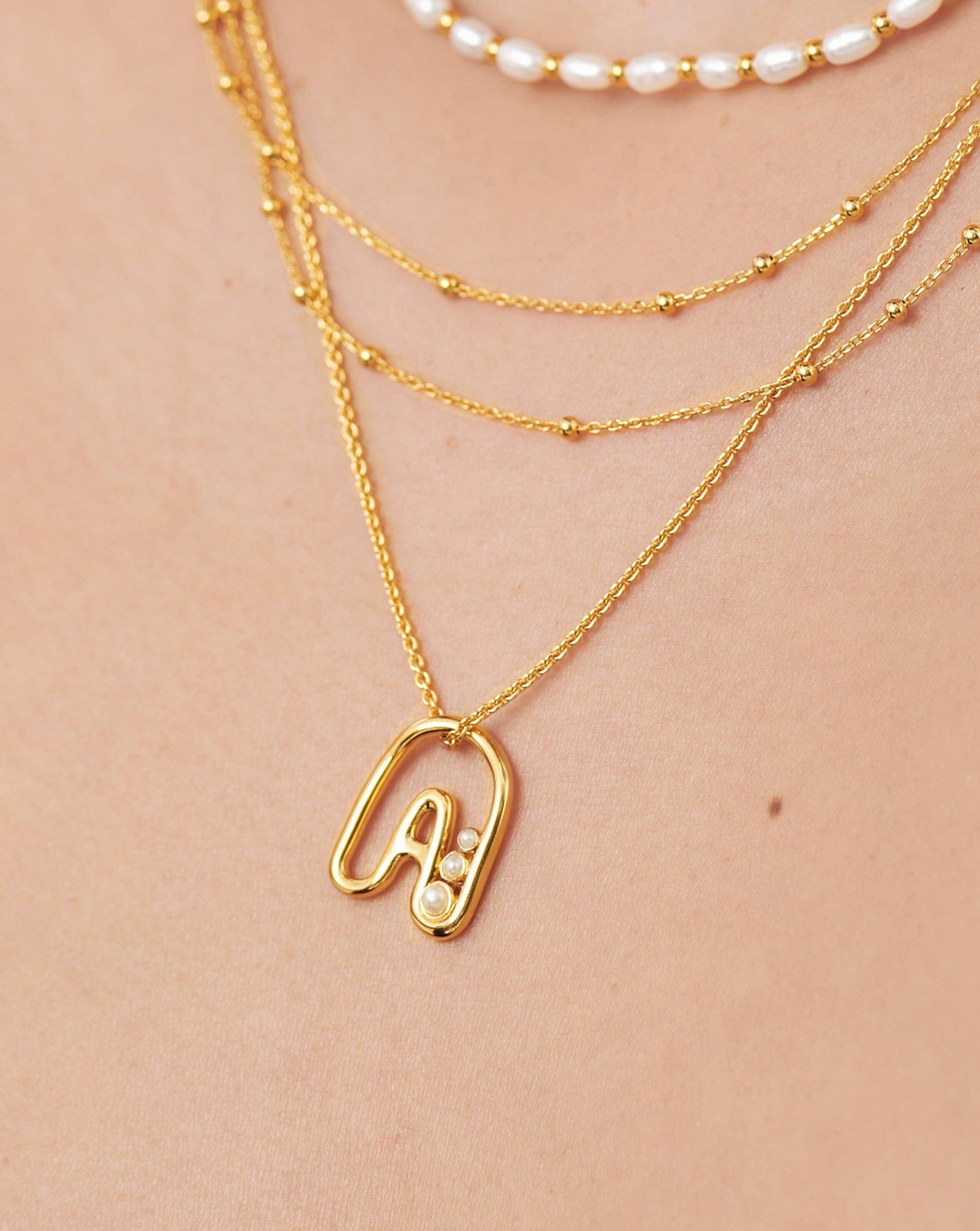 Chubby Pearl Initial Pendant Necklace  - Initial A | 18ct Gold Vermeil/Pearl