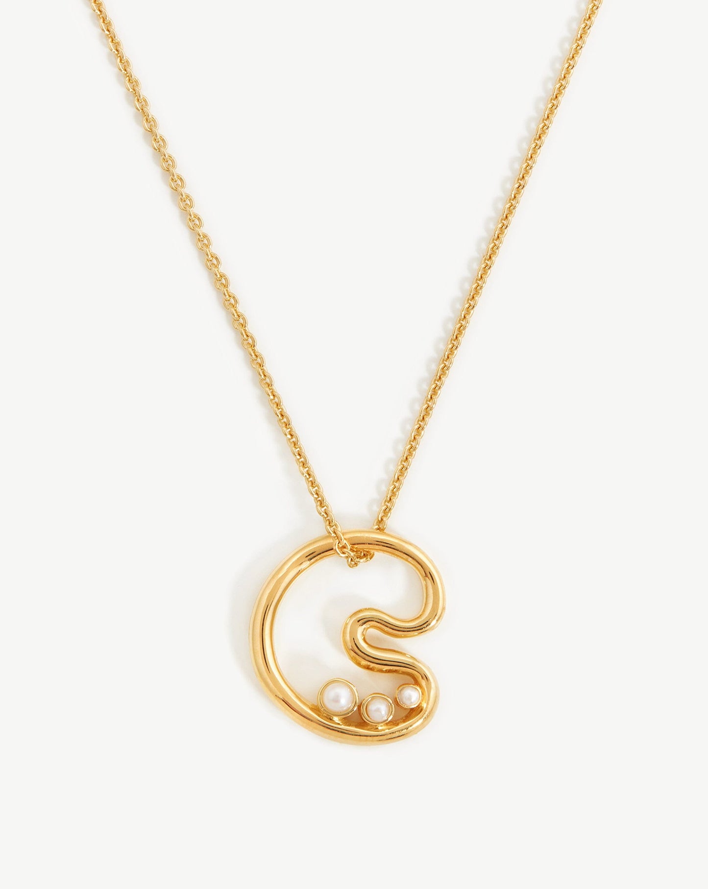 Chubby Pearl Initial Pendant Necklace  - Initial C | 18ct Gold Vermeil/Pearl