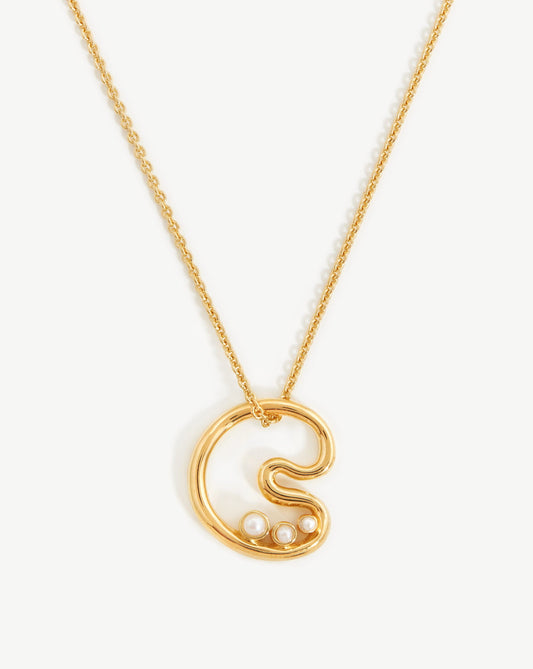 Chubby Pearl Initial Pendant Necklace  - Initial C | 18ct Gold Vermeil/Pearl