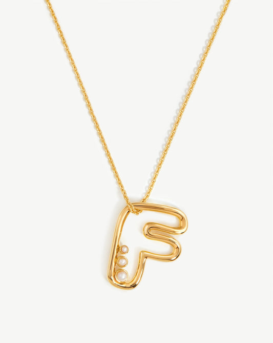 Chubby Pearl Initial Pendant Necklace  - Initial F | 18ct Gold Vermeil/Pearl