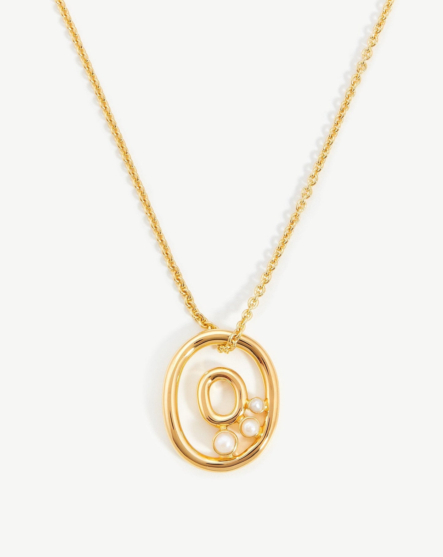 Chubby Pearl Initial Pendant Necklace  - Initial O | 18ct Gold Vermeil/Pearl