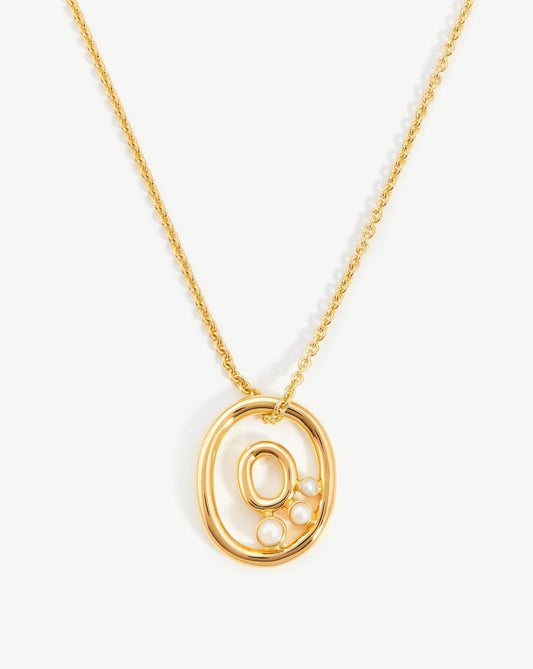 Chubby Pearl Initial Pendant Necklace  - Initial O | 18ct Gold Vermeil/Pearl