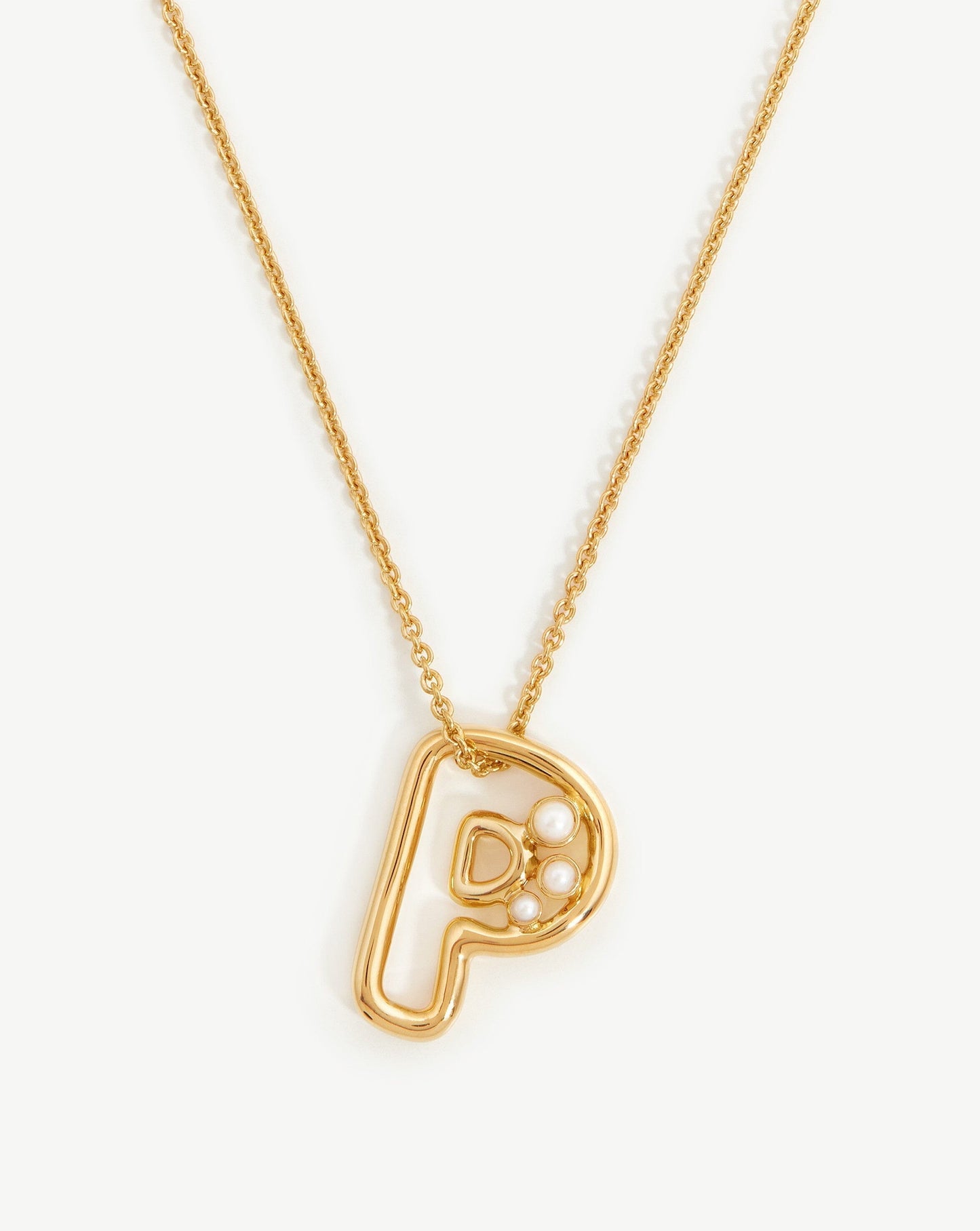 Chubby Pearl Initial Pendant Necklace  - Initial P | 18ct Gold Vermeil/Pearl